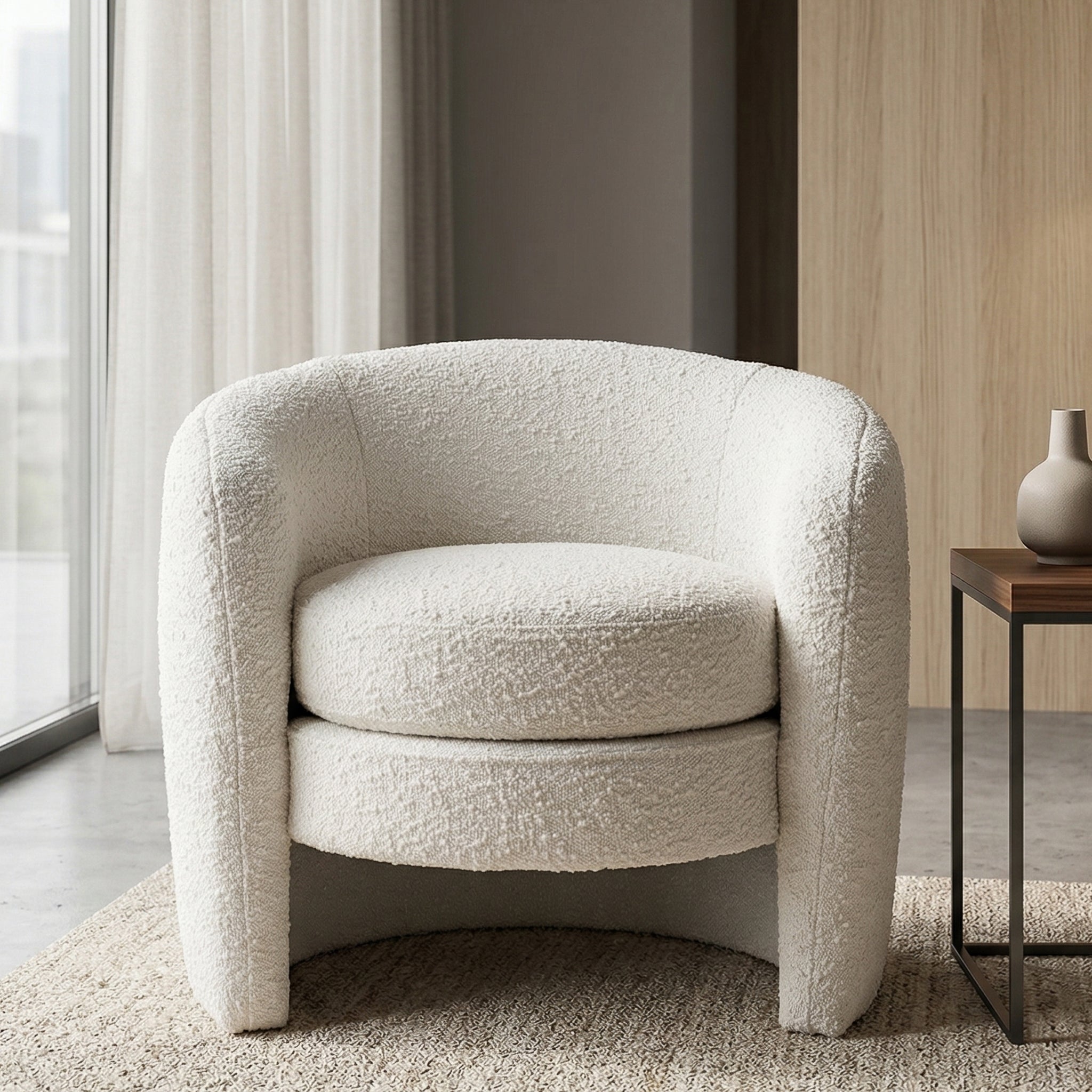 Axis White Boucle Lounge Chair