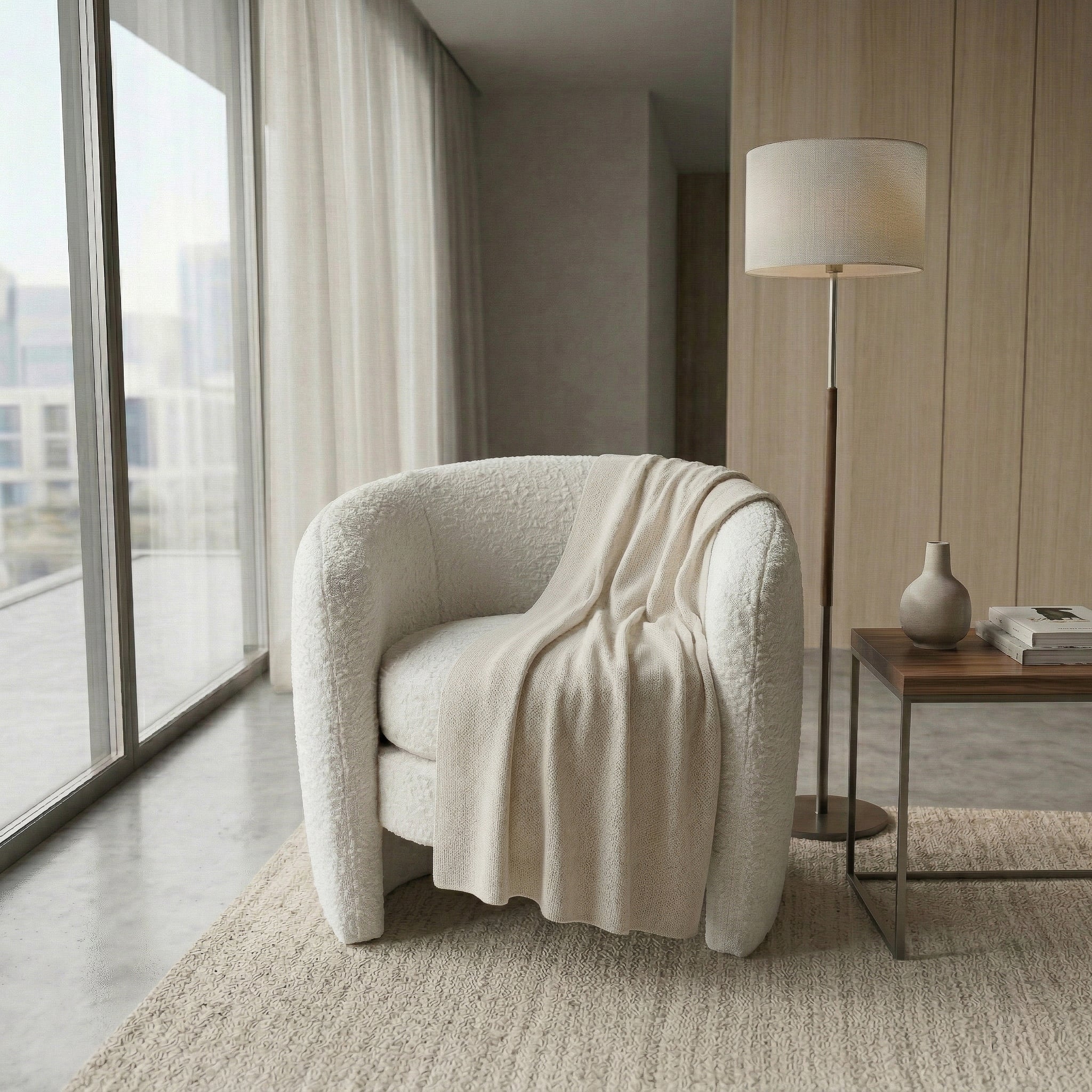 Axis White Boucle Lounge Chair