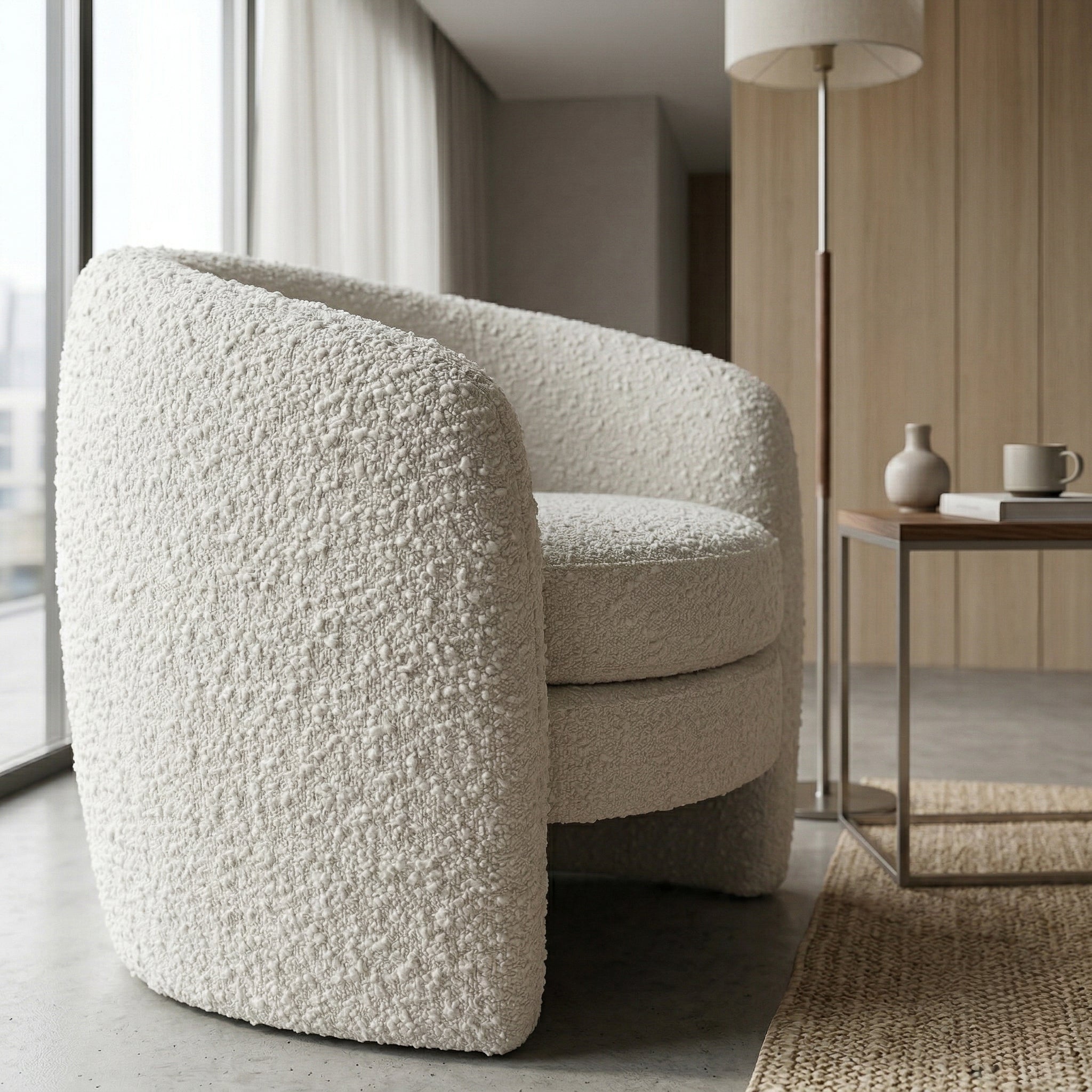 Axis White Boucle Lounge Chair