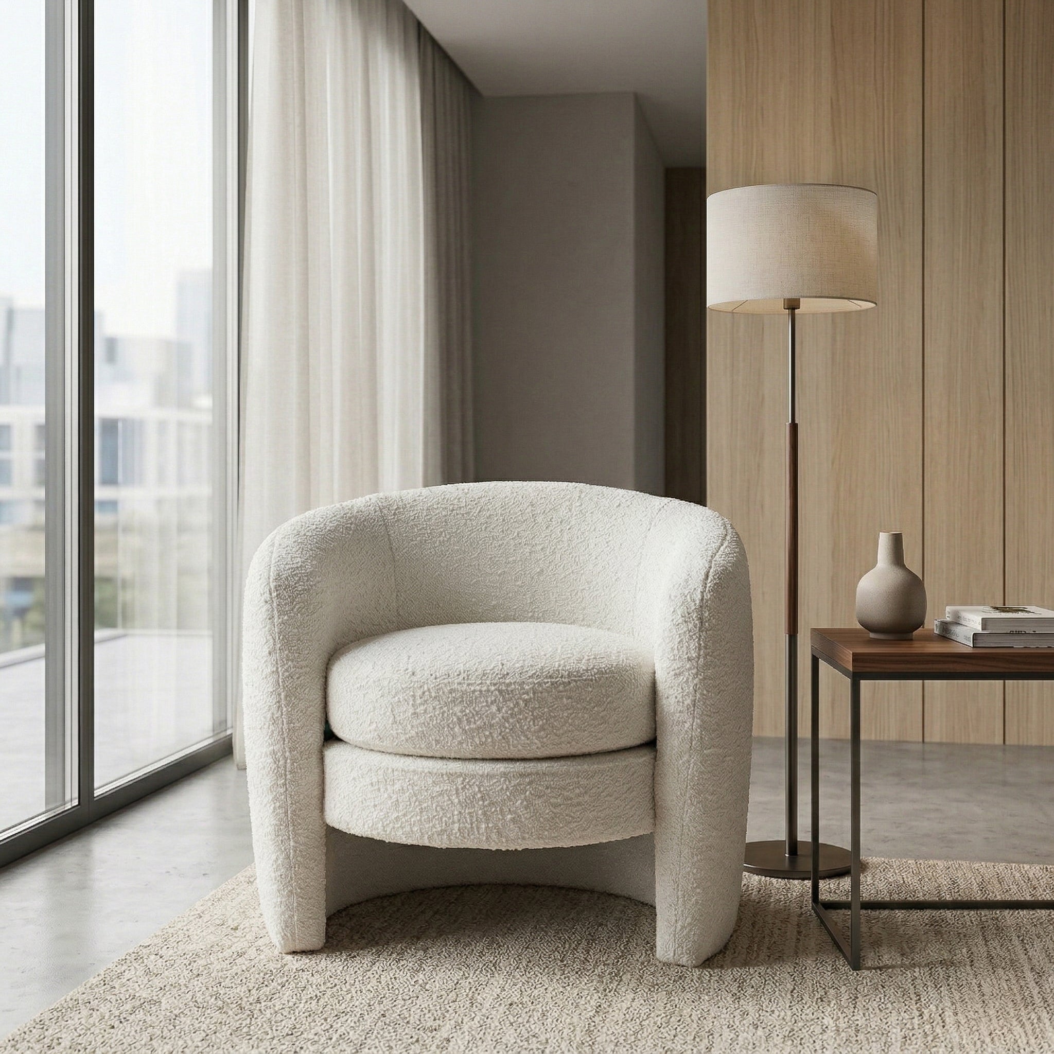 Axis White Boucle Lounge Chair