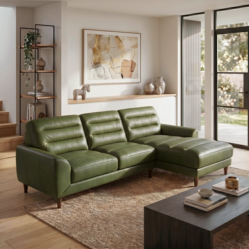 Barton Green Leather Right Facing Sectional Sofa