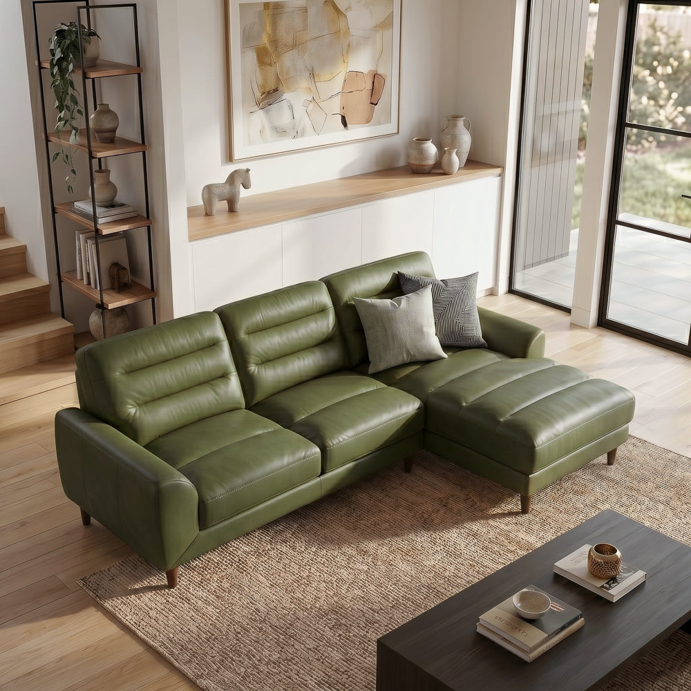 Barton Green Leather Right Facing Sectional Sofa