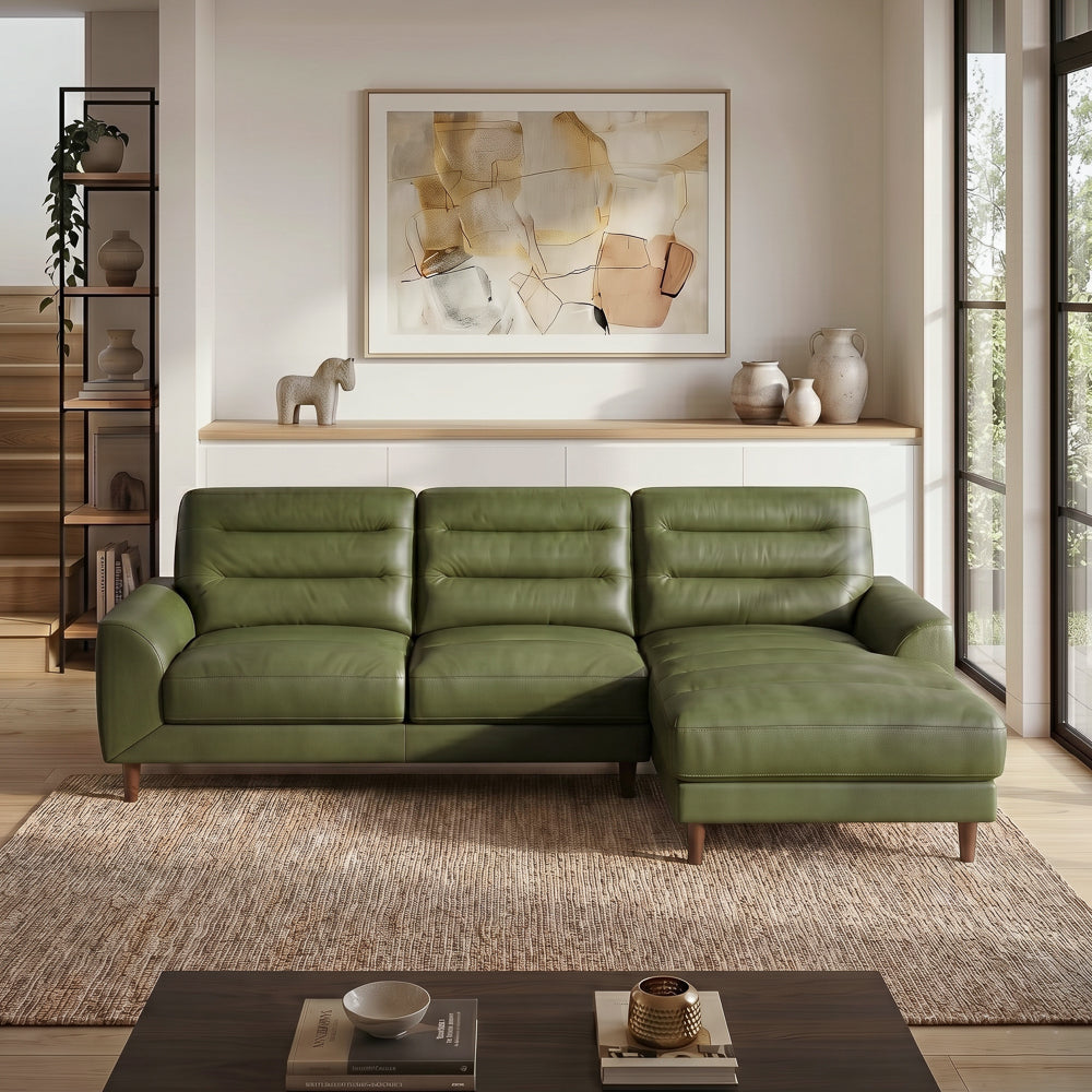 Barton Green Leather Right Facing Sectional Sofa