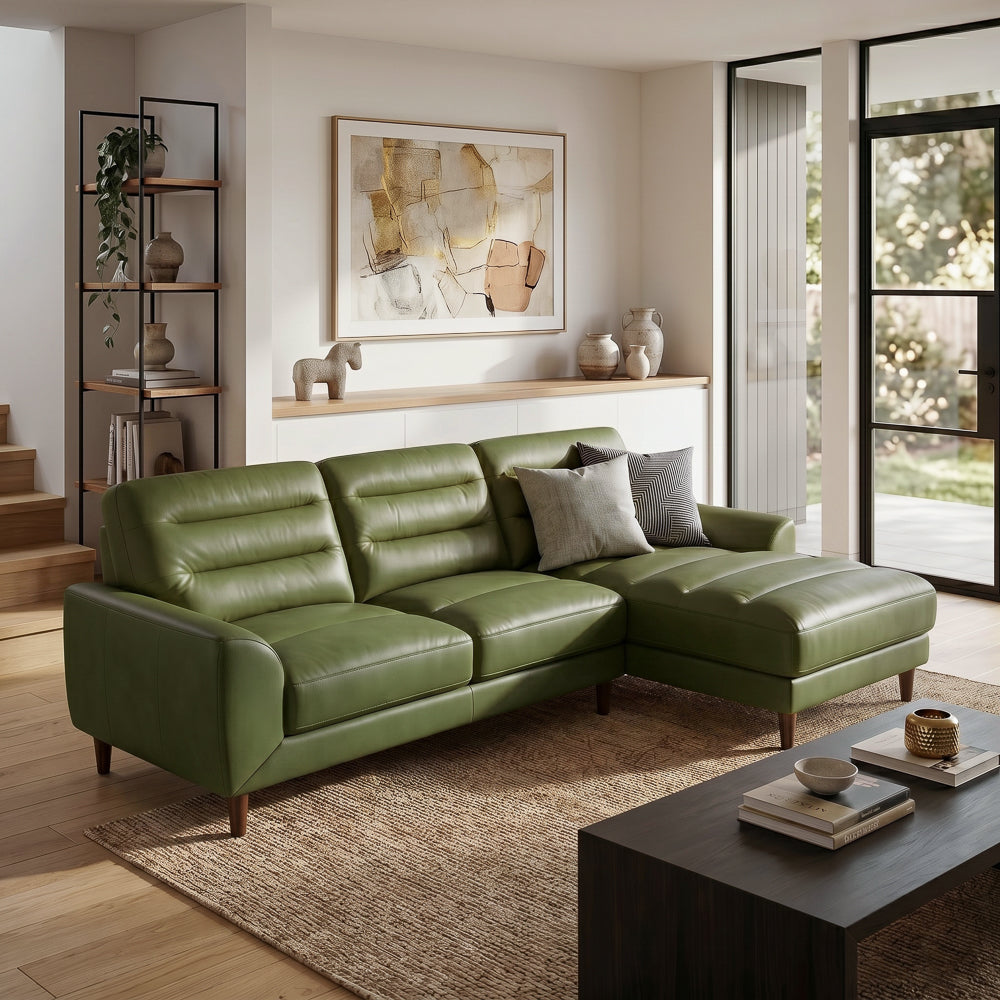 Barton Green Leather Right Facing Sectional Sofa