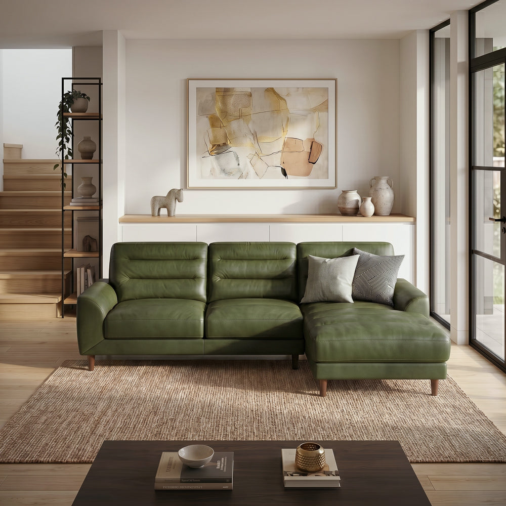 Barton Green Leather Right Facing Sectional Sofa