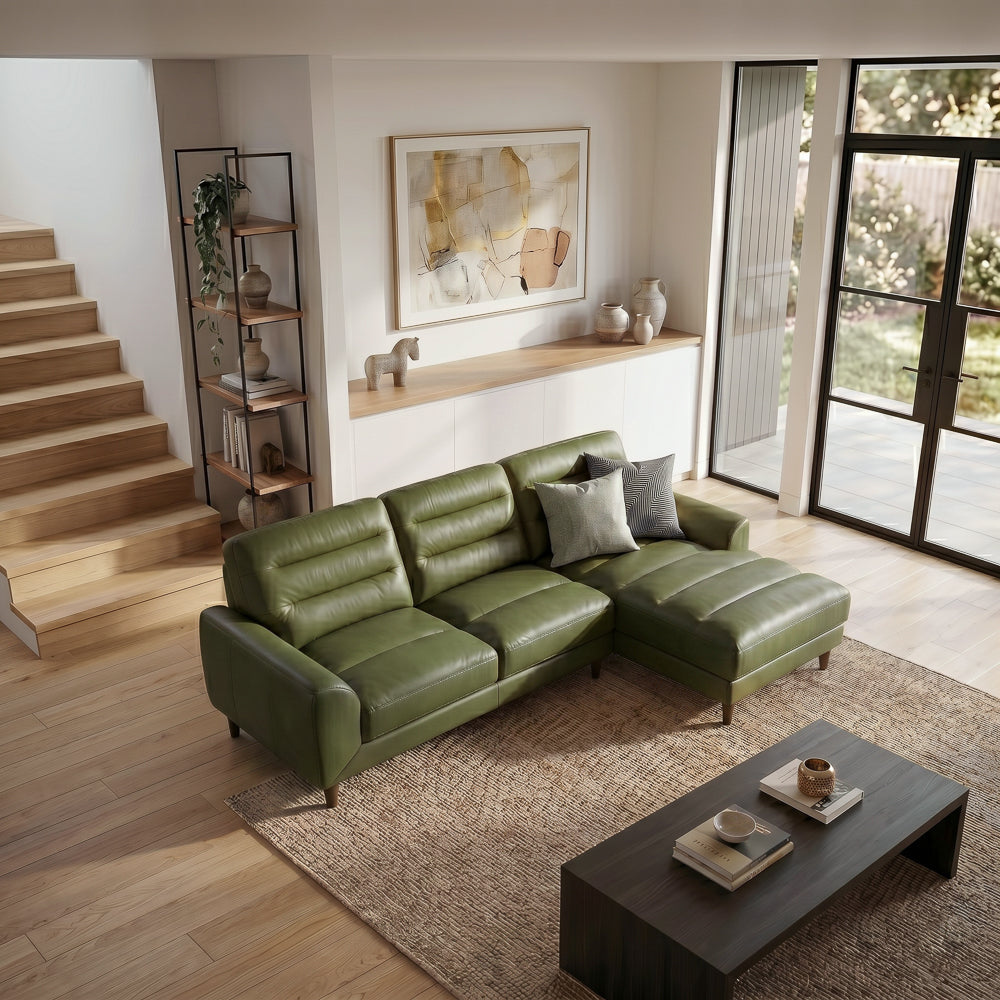 Barton Green Leather Right Facing Sectional Sofa