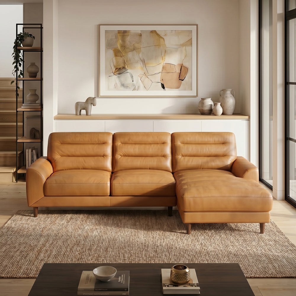 Barton Tan Leather Right Facing Sectional Sofa