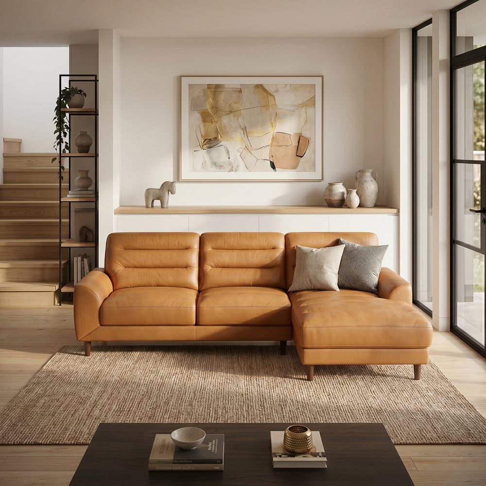 Barton Tan Leather Right Facing Sectional Sofa