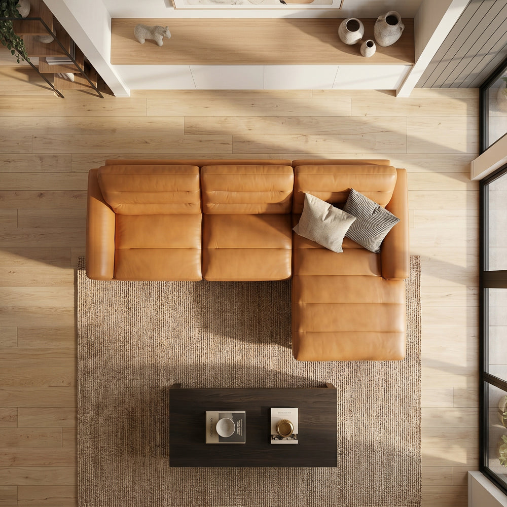 Barton Tan Leather Right Facing Sectional Sofa