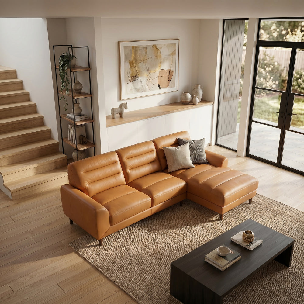 Barton Tan Leather Right Facing Sectional Sofa