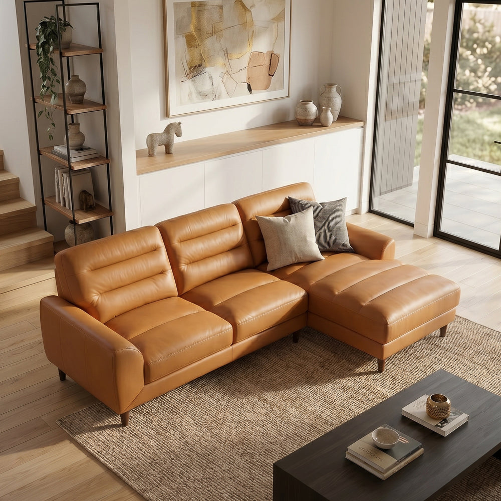 Barton Tan Leather Right Facing Sectional Sofa