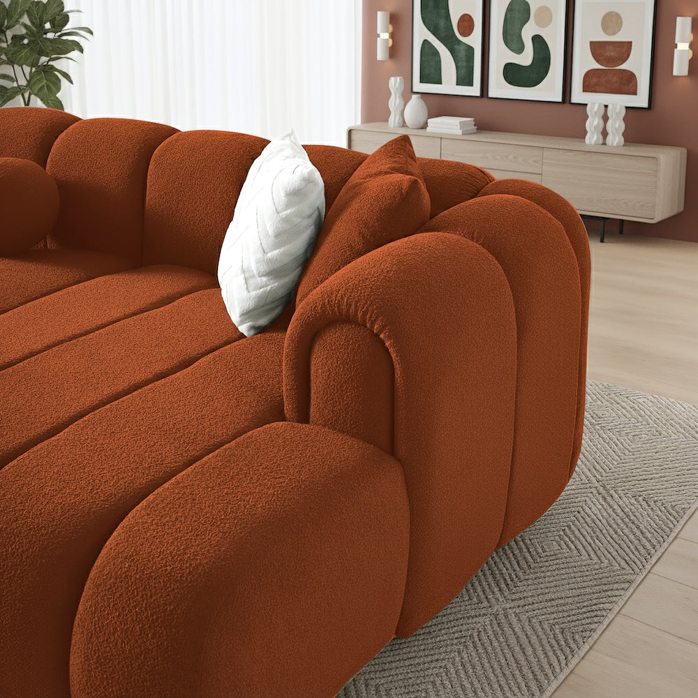 Bella Burnt Orange Boucle Right Sectional Sofa
