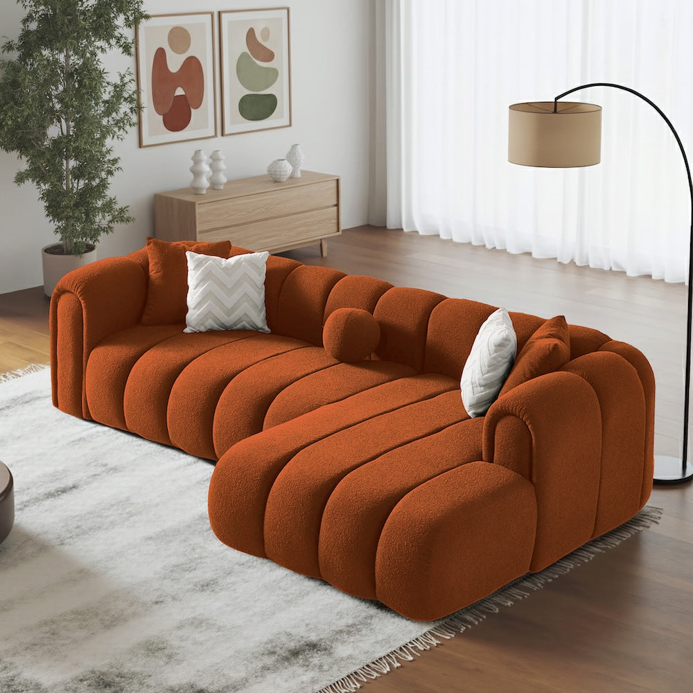 Bella Burnt Orange Boucle Right Sectional Sofa