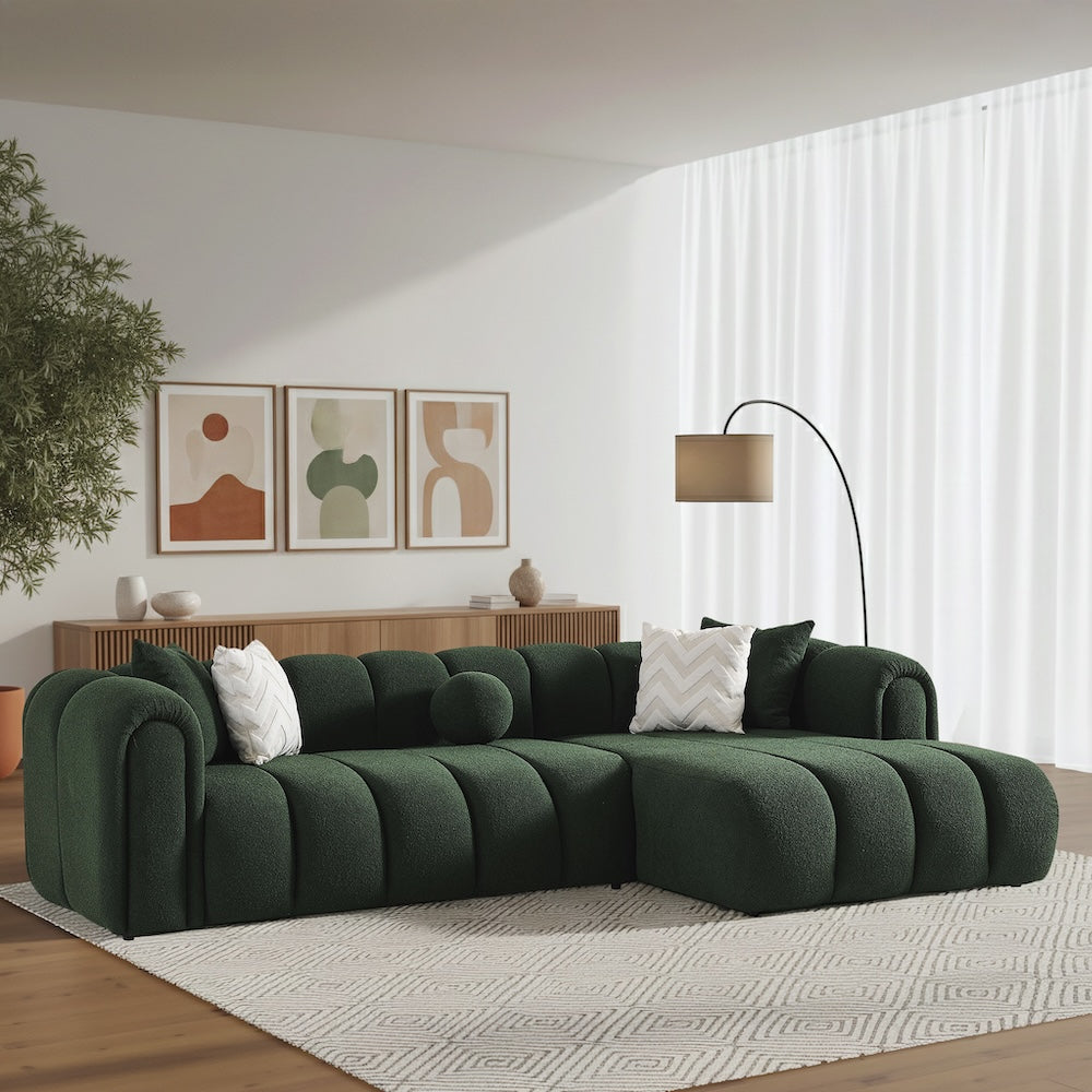 Bella Dark Green Boucle Right Sectional Sofa