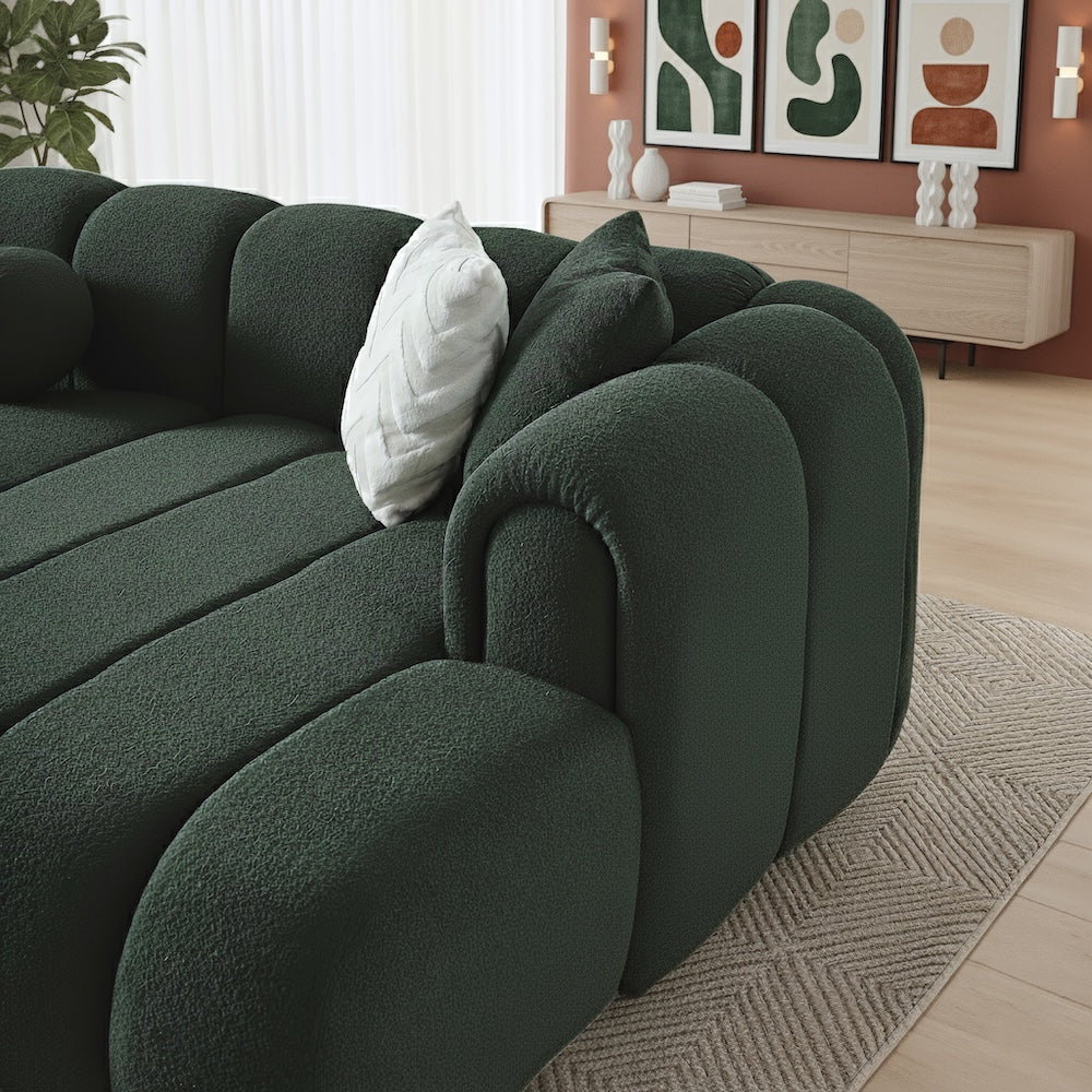 Bella Dark Green Boucle Right Sectional Sofa