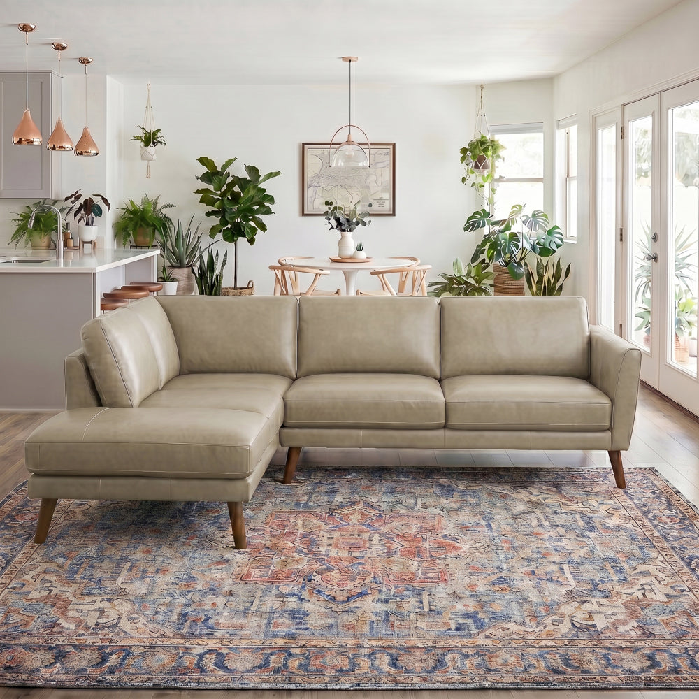 Bexley Beige Leather Sectional Sofa Left Facing Chaise