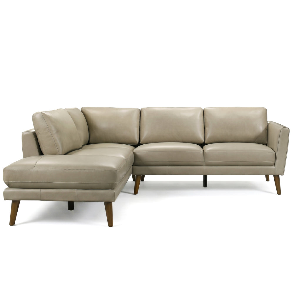 Bexley Beige Leather Sectional Sofa Left Facing Chaise