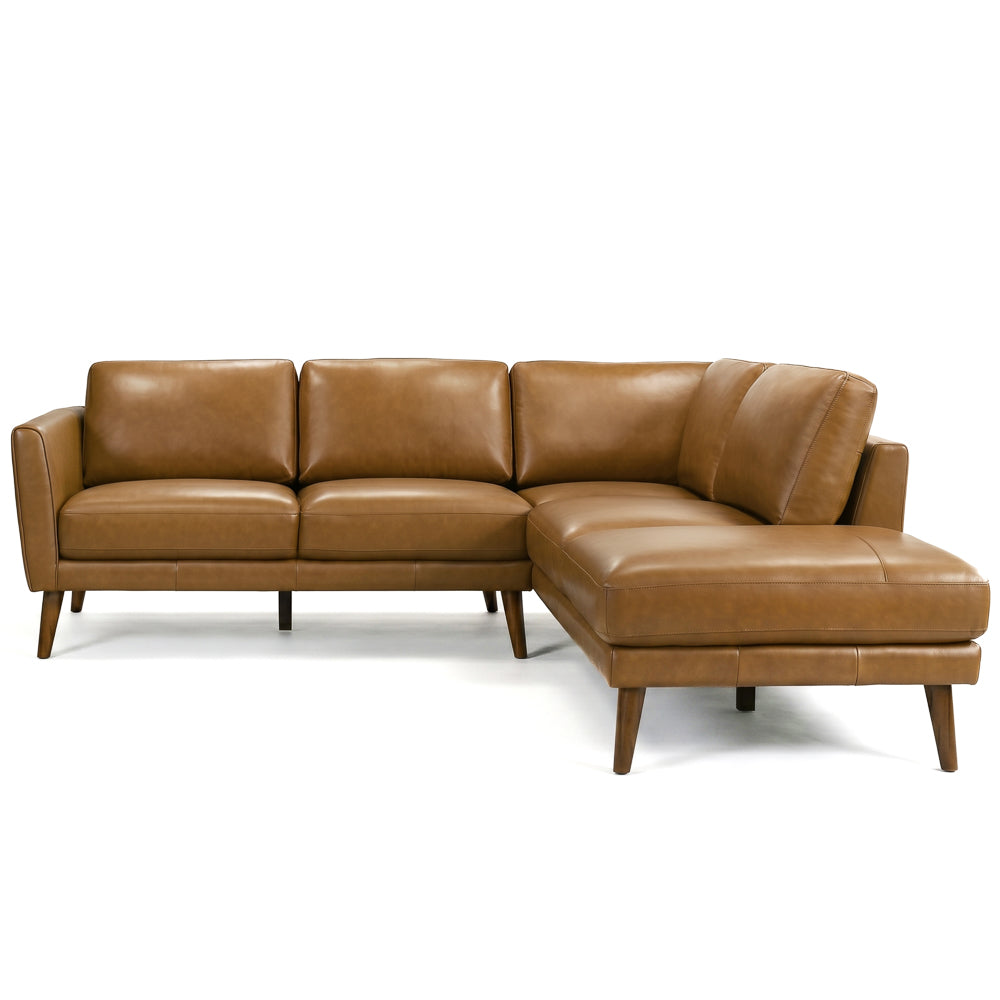 Bexley Tan Leather Sectional Sofa Right Facing Chaise