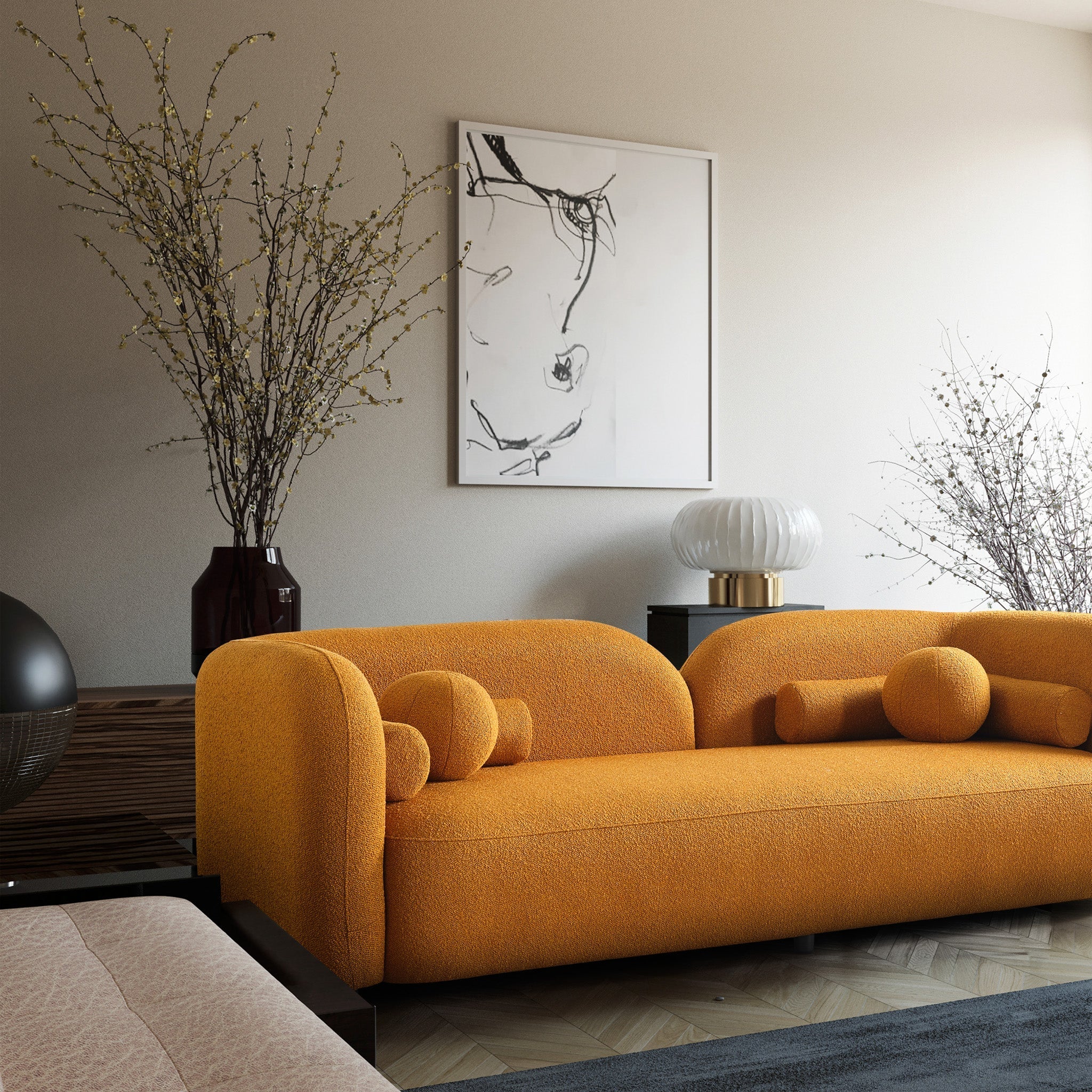 Bodrum Dark Yellow Boucle Curved Sofa