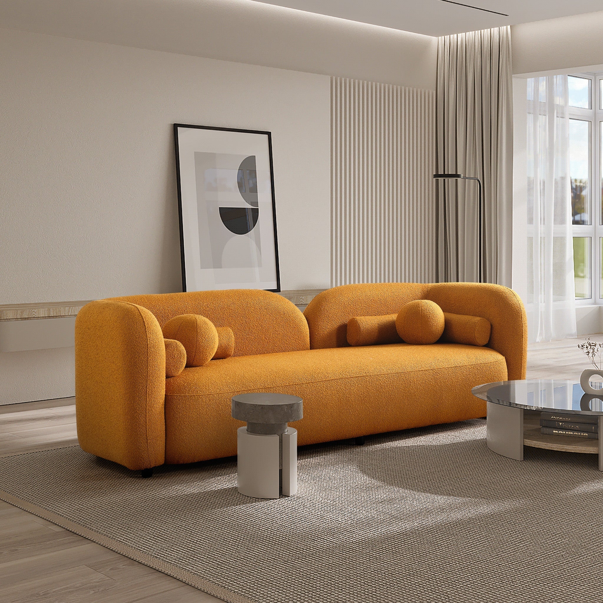 Bodrum Dark Yellow Boucle Curved Sofa