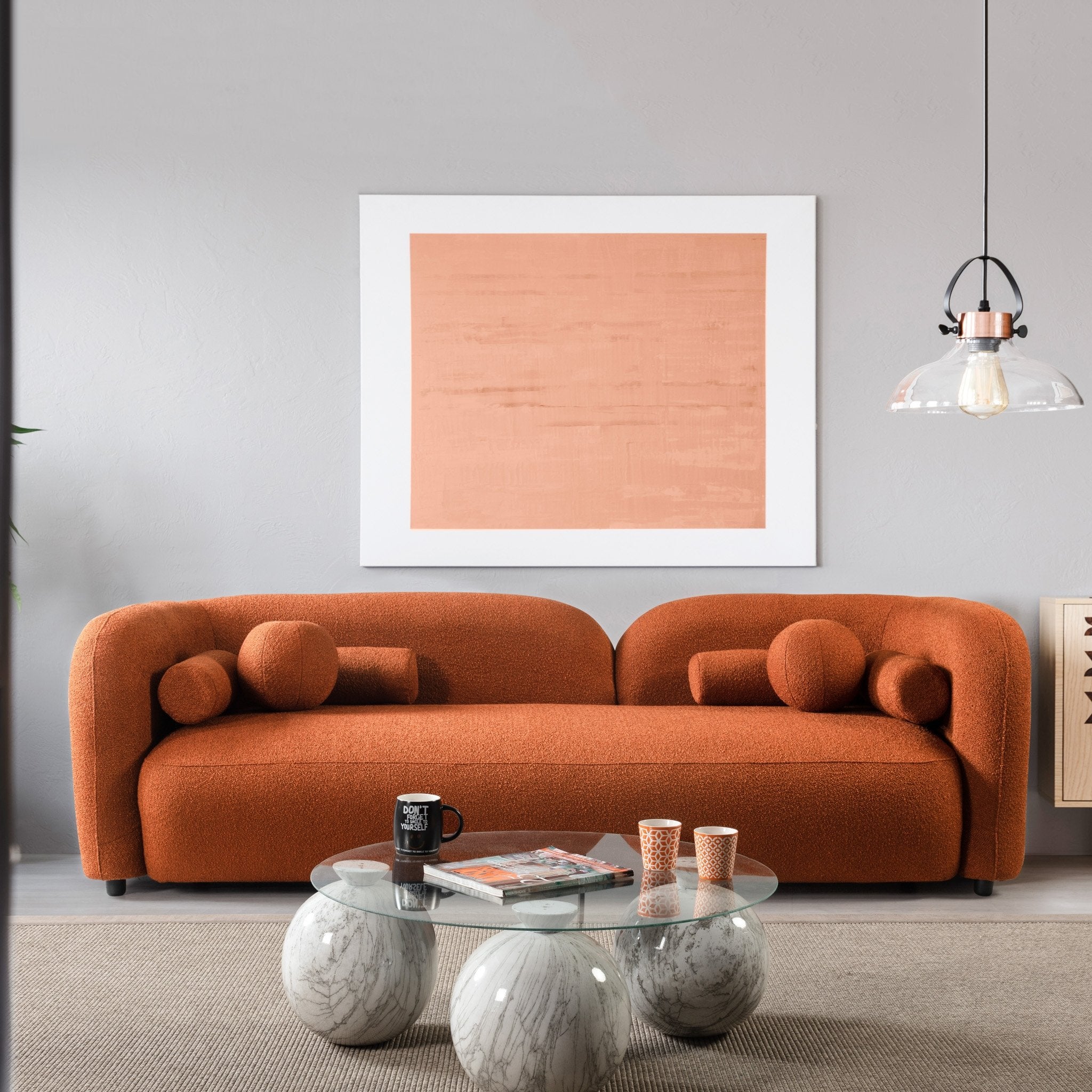 Bodrum Burnt Orange Boucle Curved Sofa