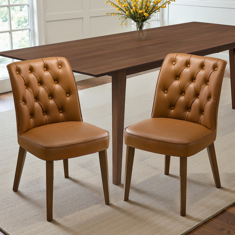 Carter Cognac Vegan Leather Dining Chair - Set Of 2