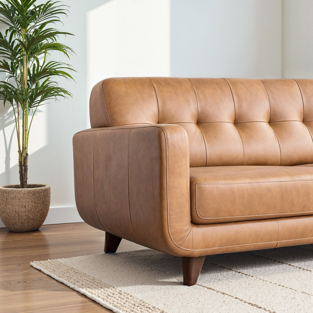 Cassie Tan Leather Sectional Sofa Right Facing Chaise