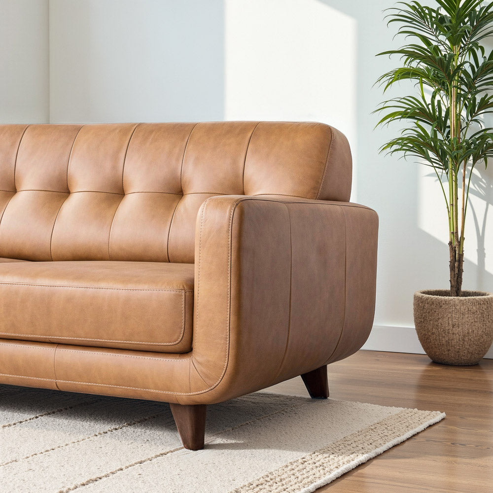 Cassie Tan Leather Sectional Sofa Left Facing Chaise