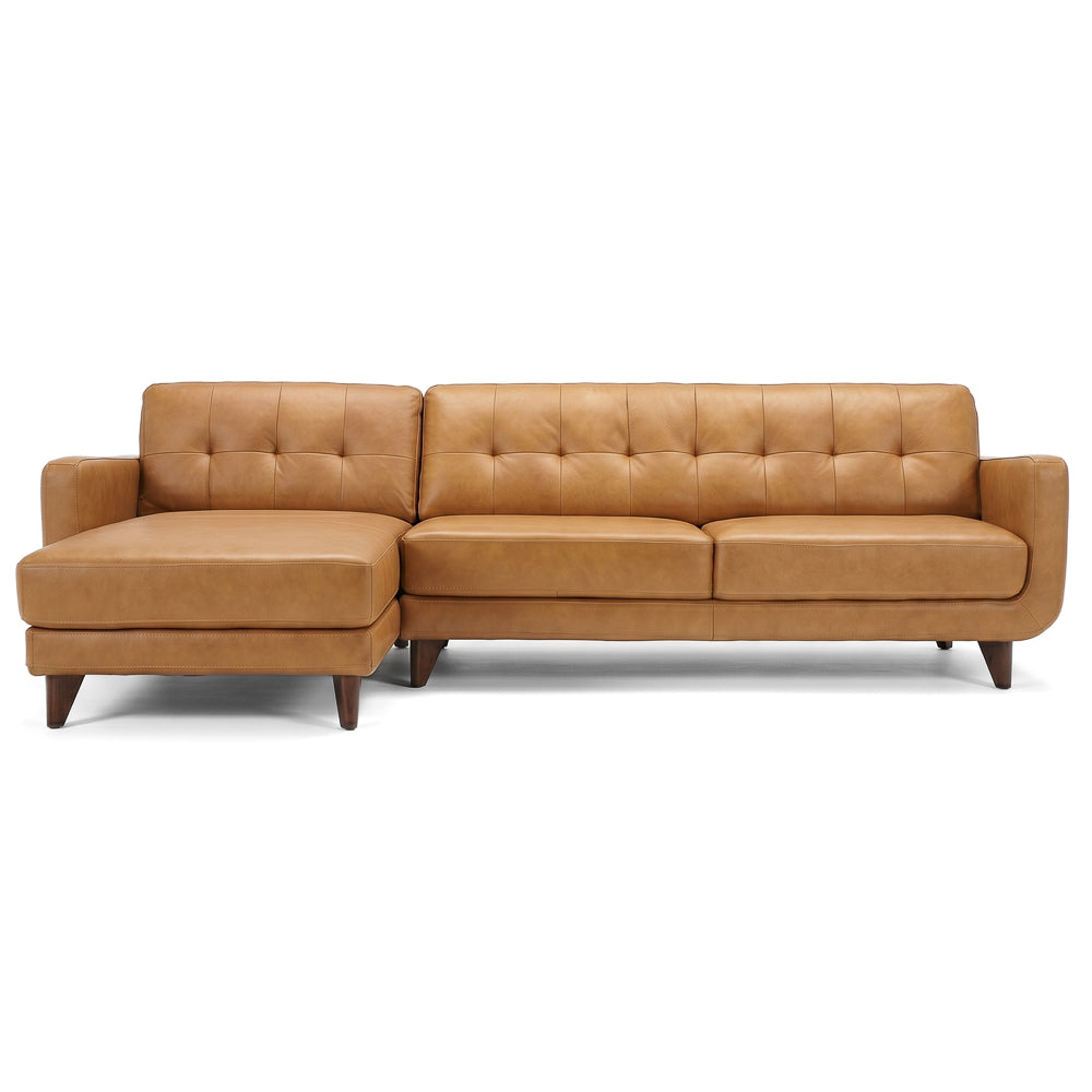 Cassie Tan Leather Sectional Sofa Left Facing Chaise