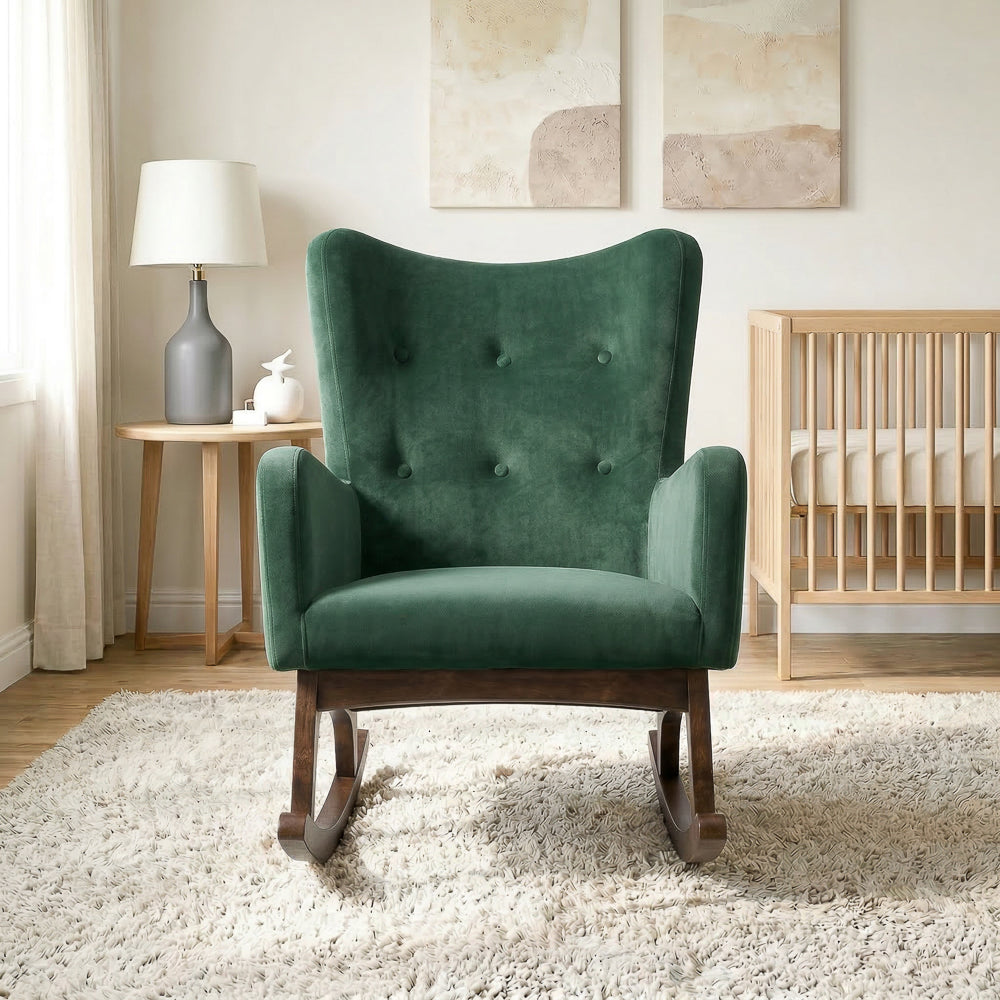 Charlotte Green Velvet Fabric Rocking Chair