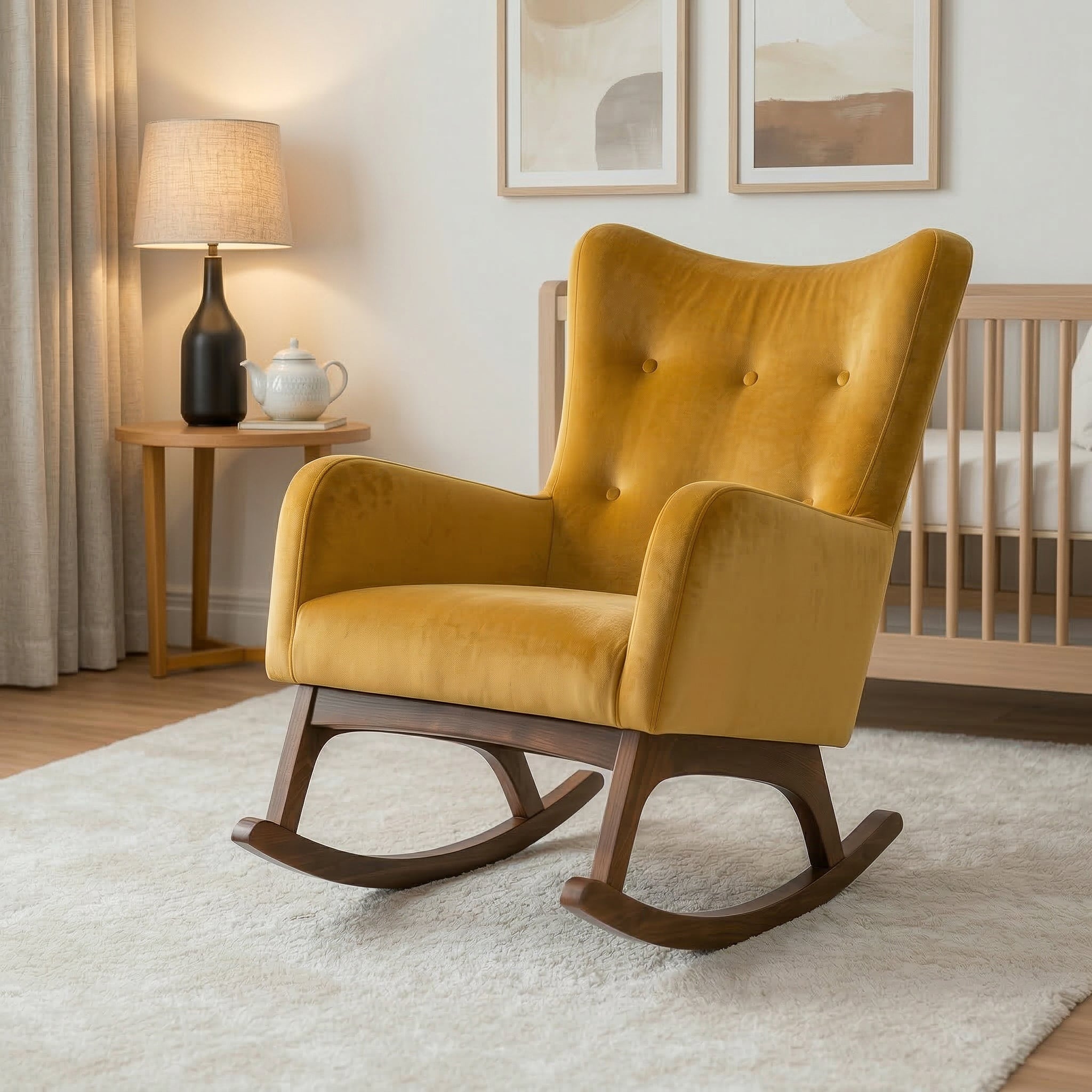 Charlotte Yellow Velvet Rocking Chair