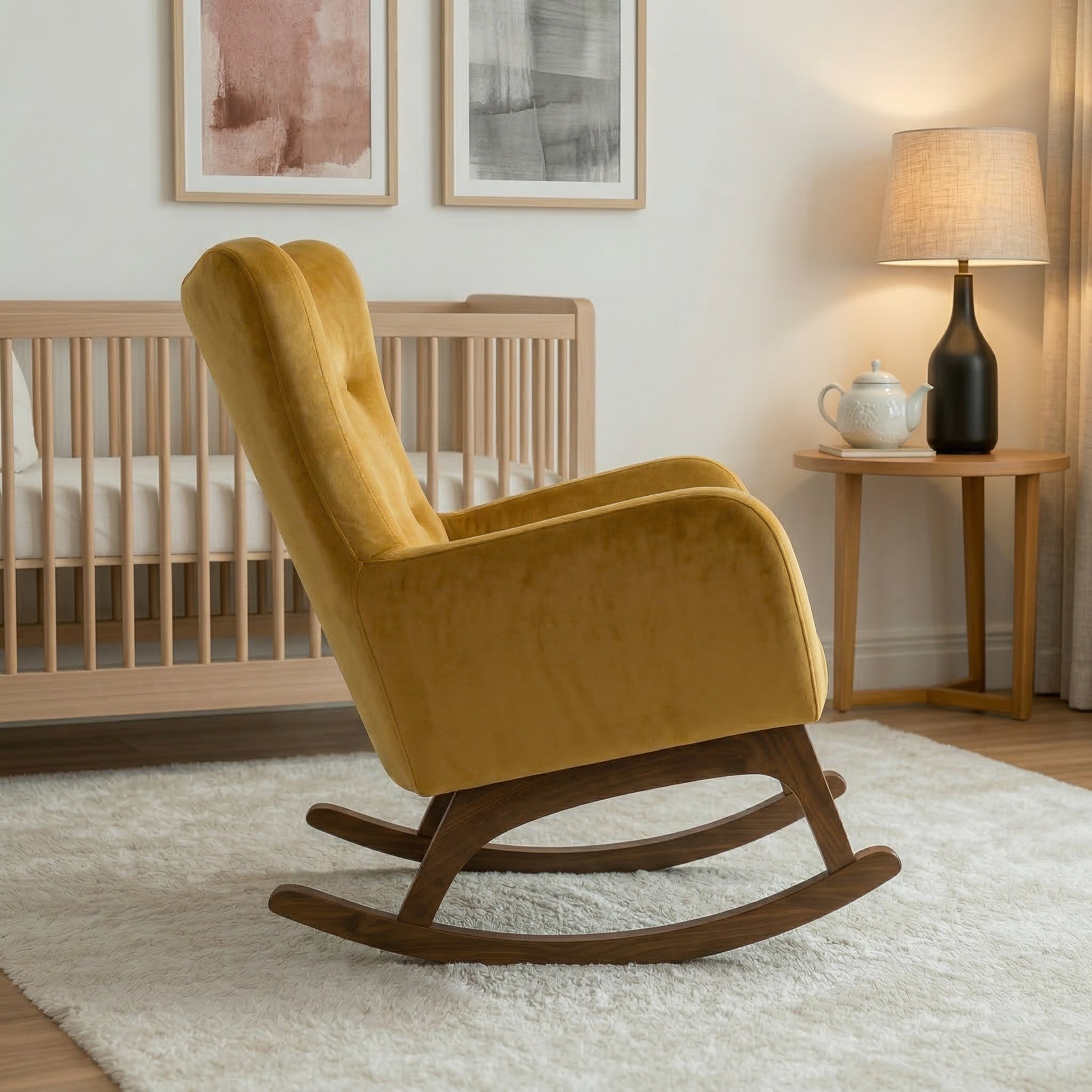 Charlotte Yellow Velvet Rocking Chair