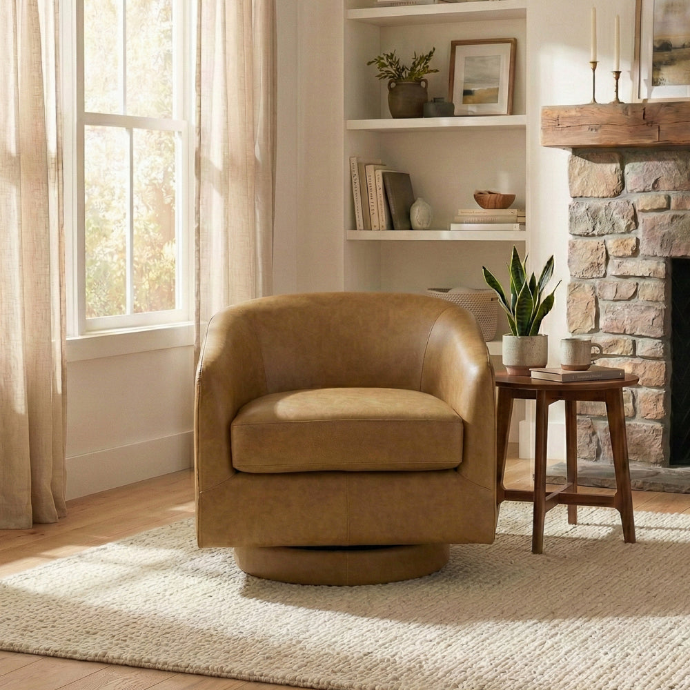Ciro Tan Leather Swivel Chair