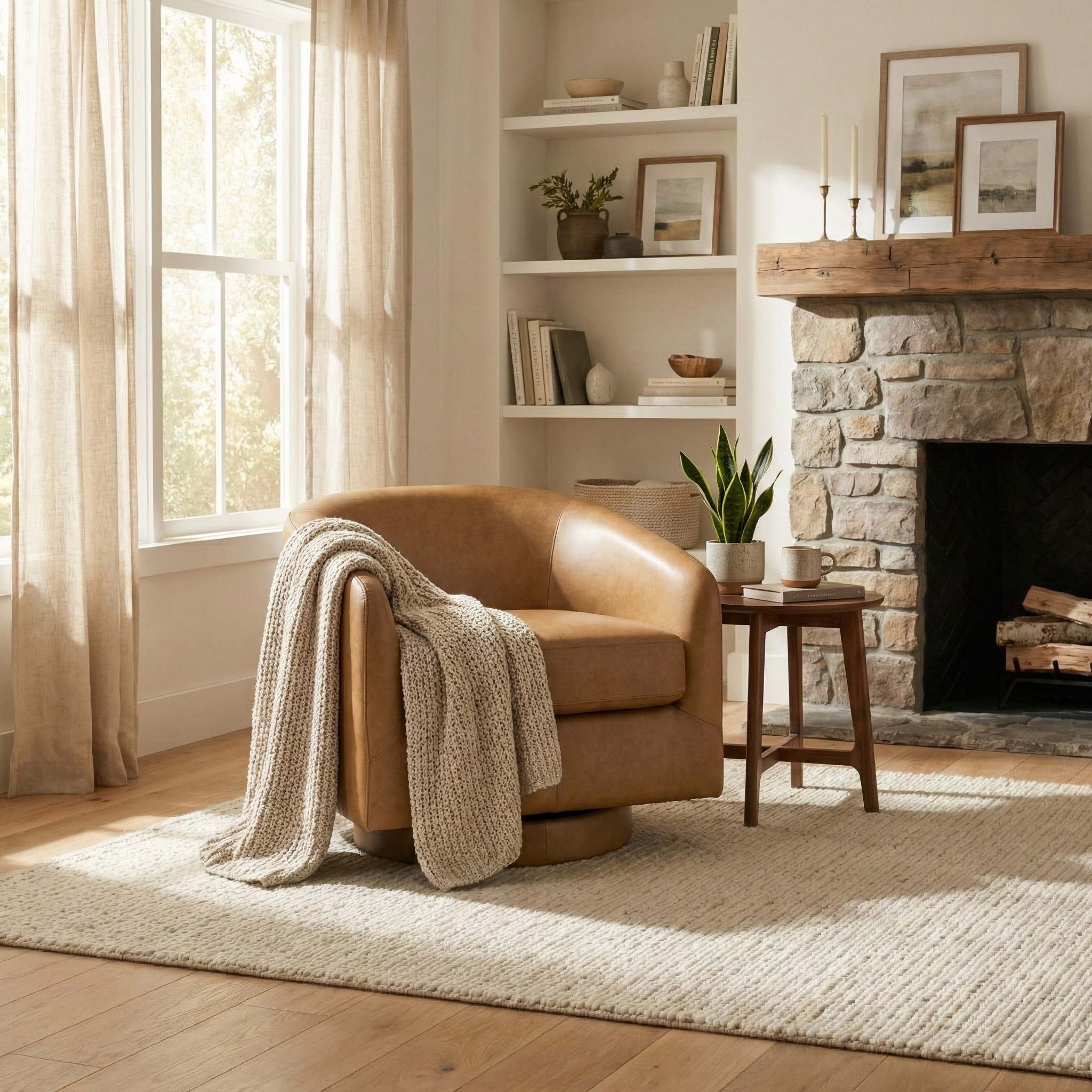Ciro Tan Leather Swivel Chair