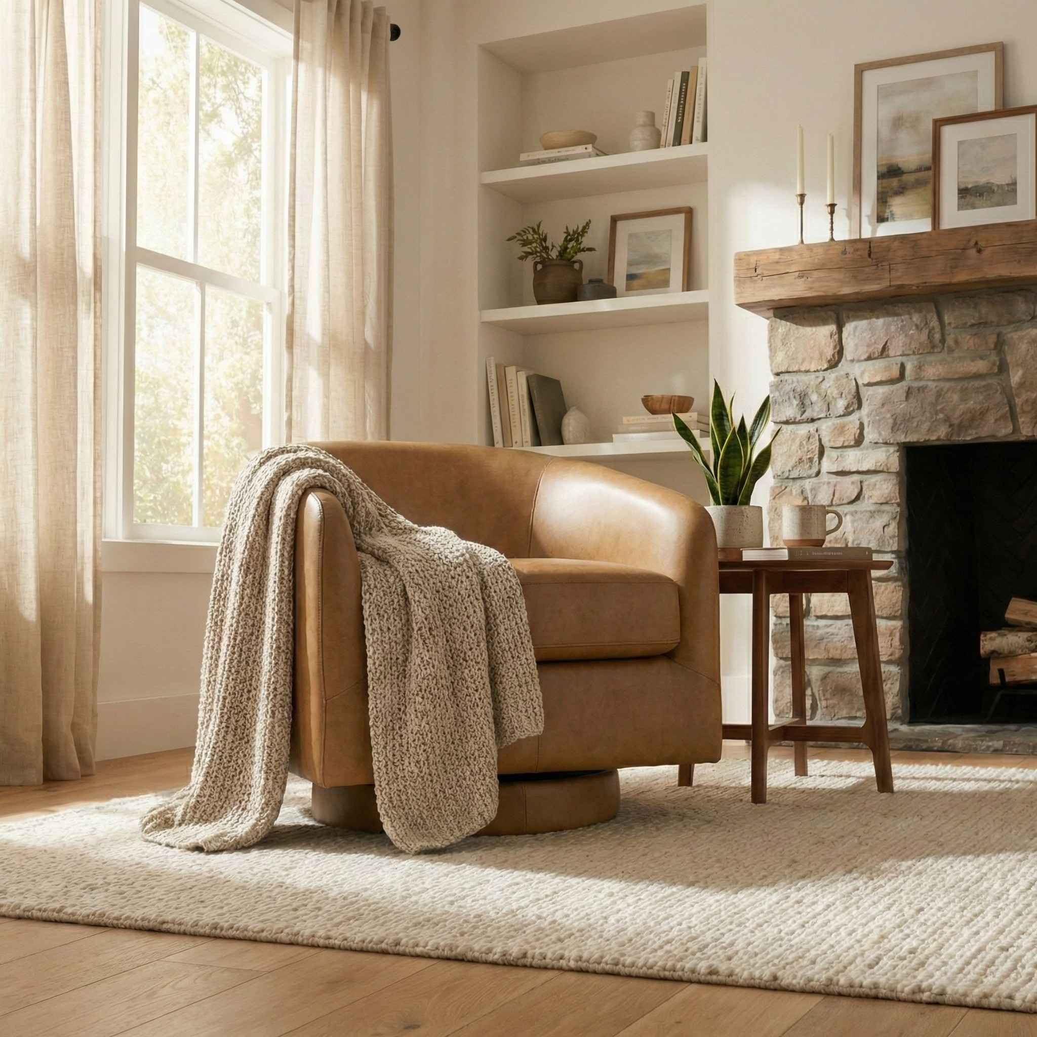 Ciro Tan Leather Swivel Chair