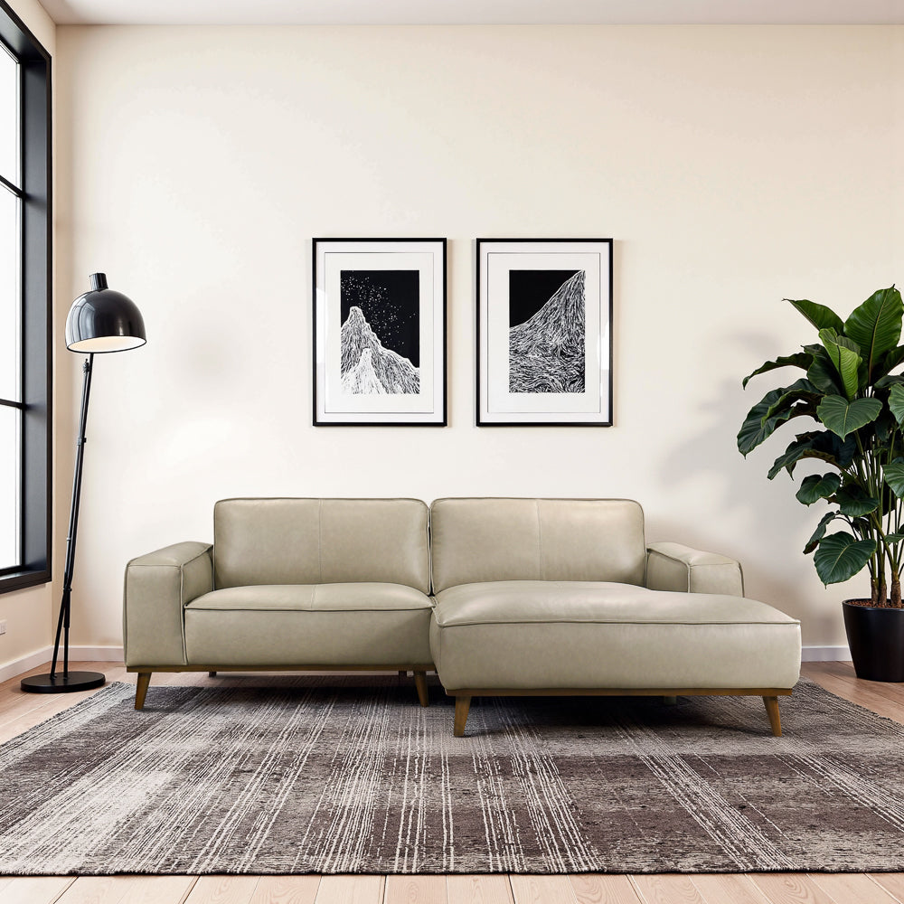 Clifton Beige Leather Sectional Sofa Right Facing Chaise