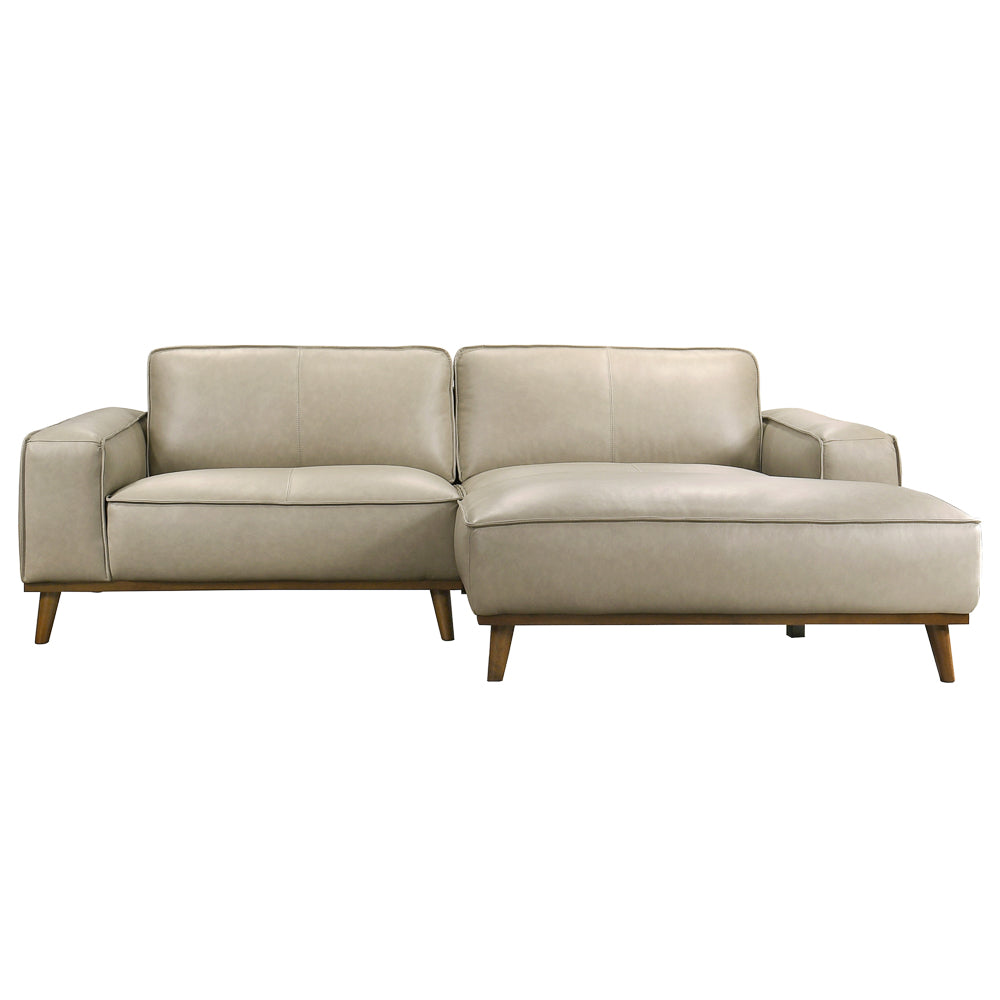 Clifton Beige Leather Sectional Sofa Right Facing Chaise