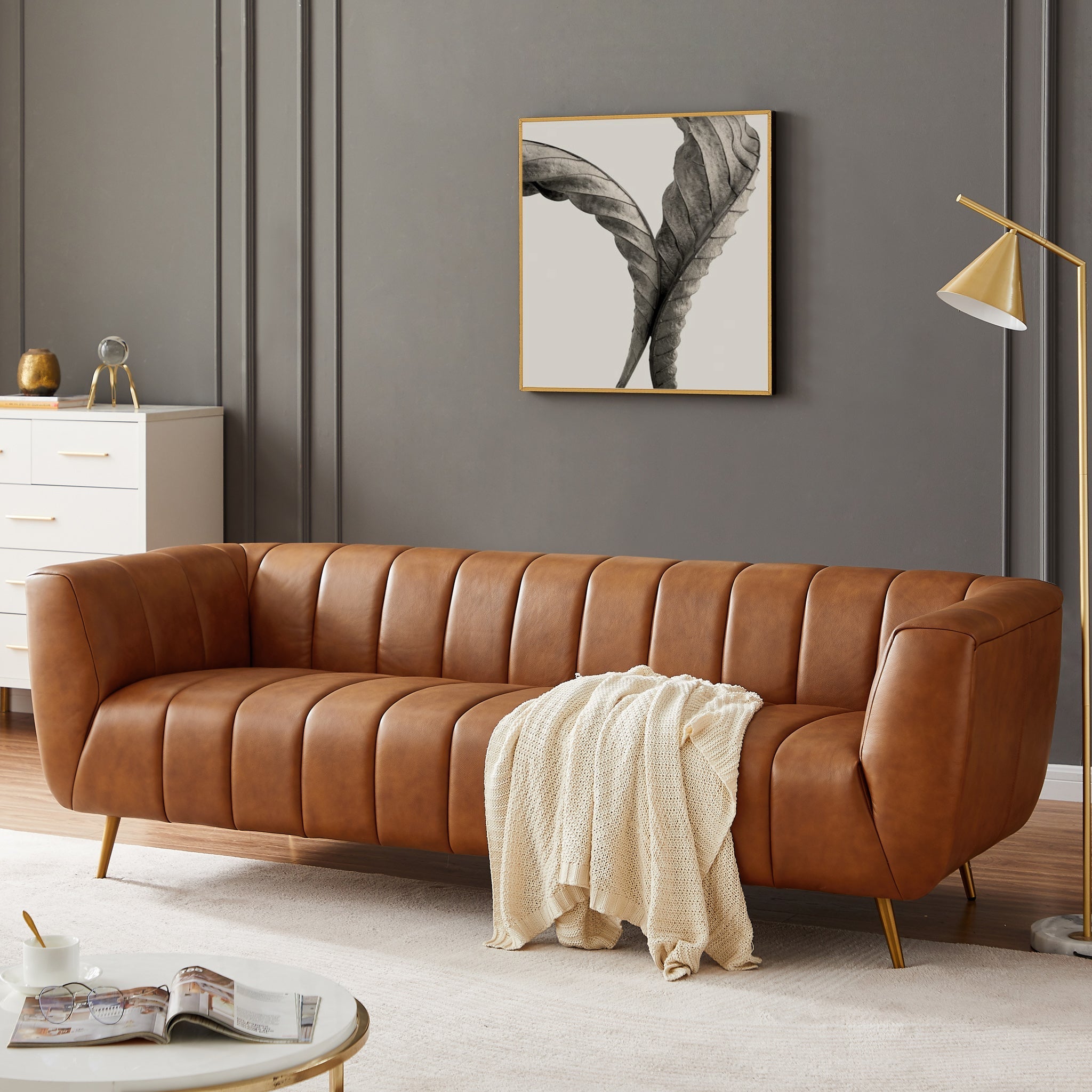 Clodine Cognac Leather Sofa
