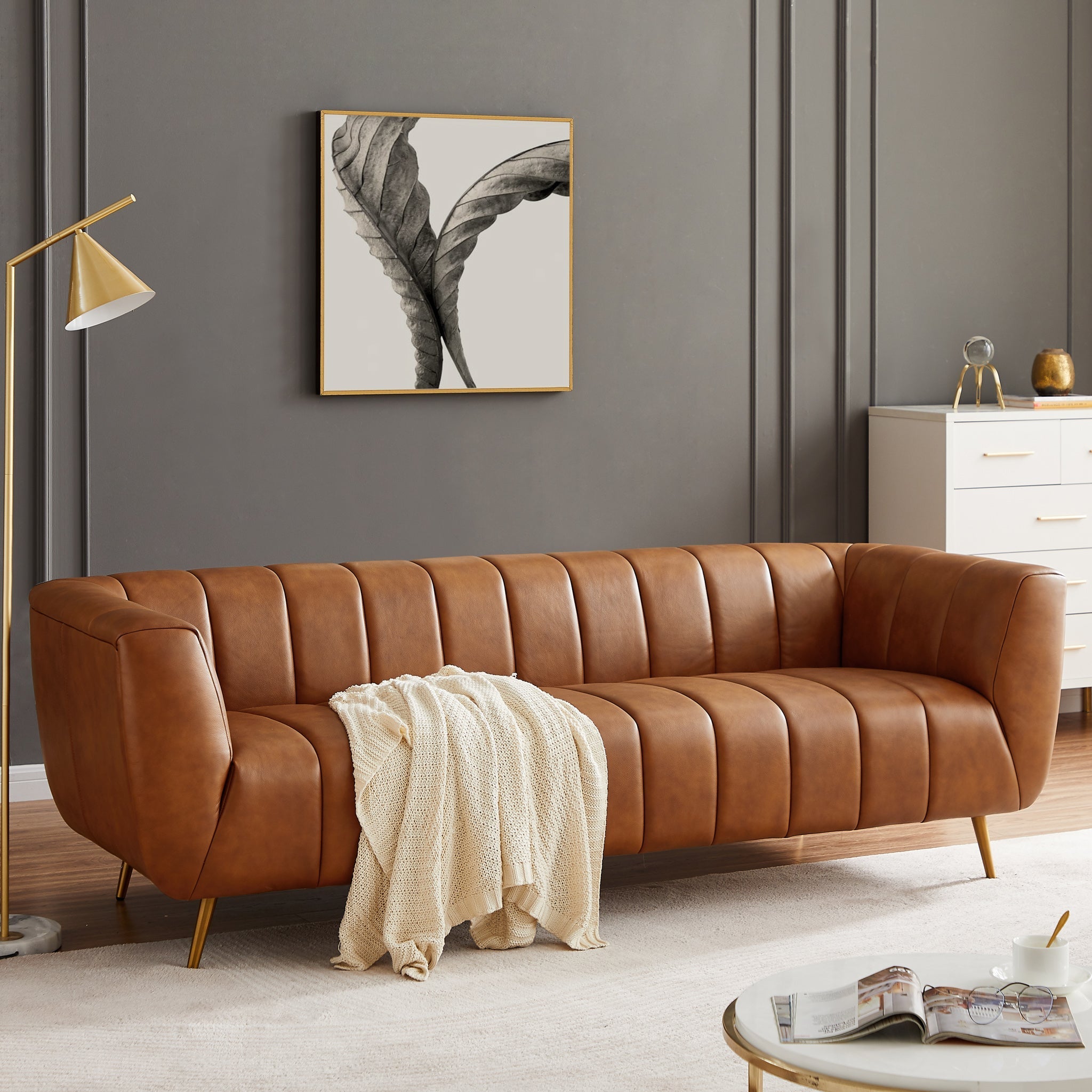 Clodine Cognac Leather Sofa
