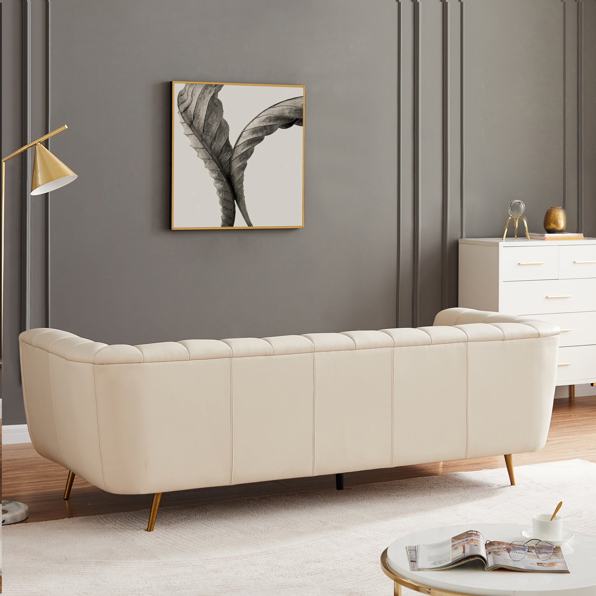 Clodine Cream Leather Sofa