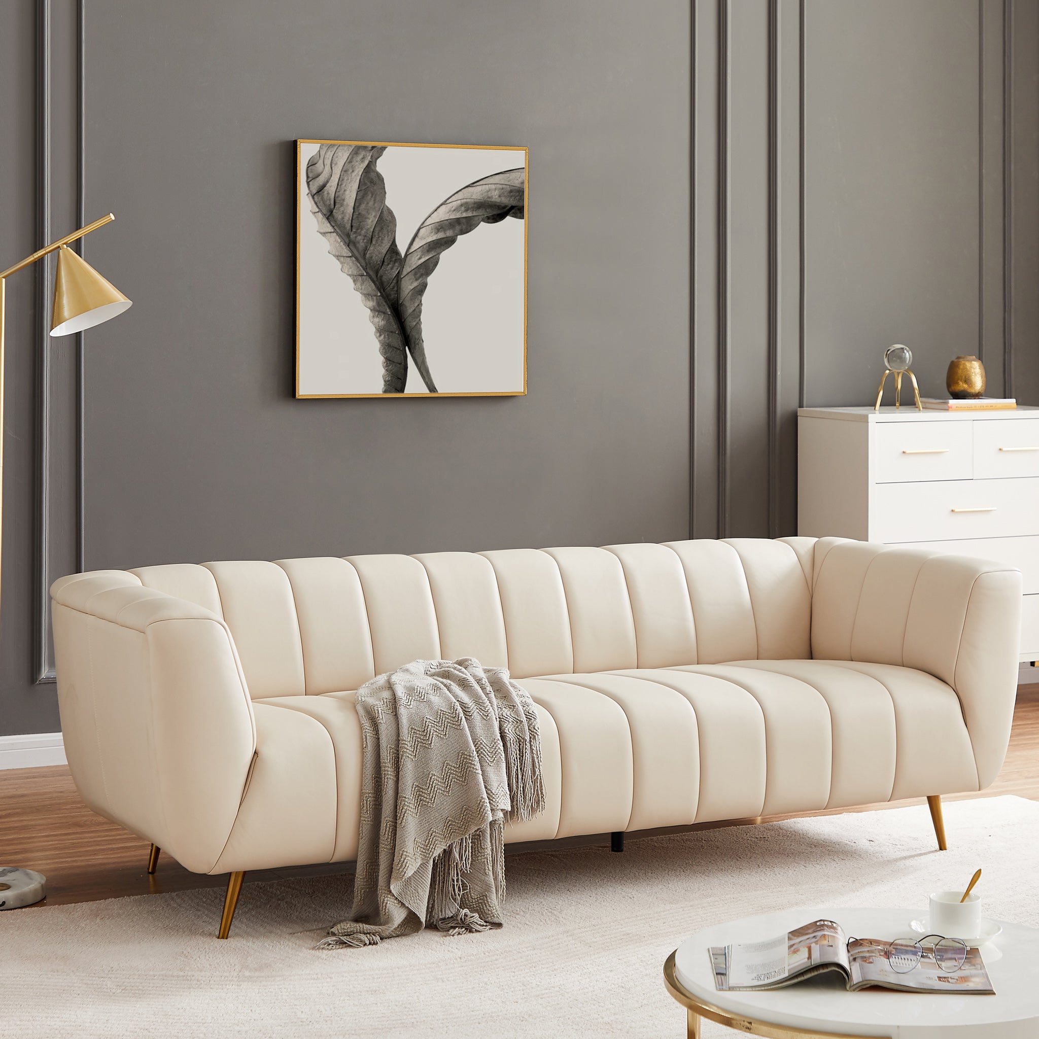 Clodine Cream Leather Sofa