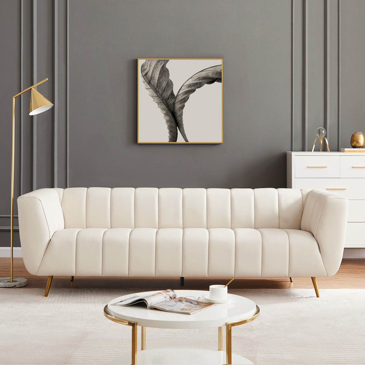 Clodine Cream Leather Sofa