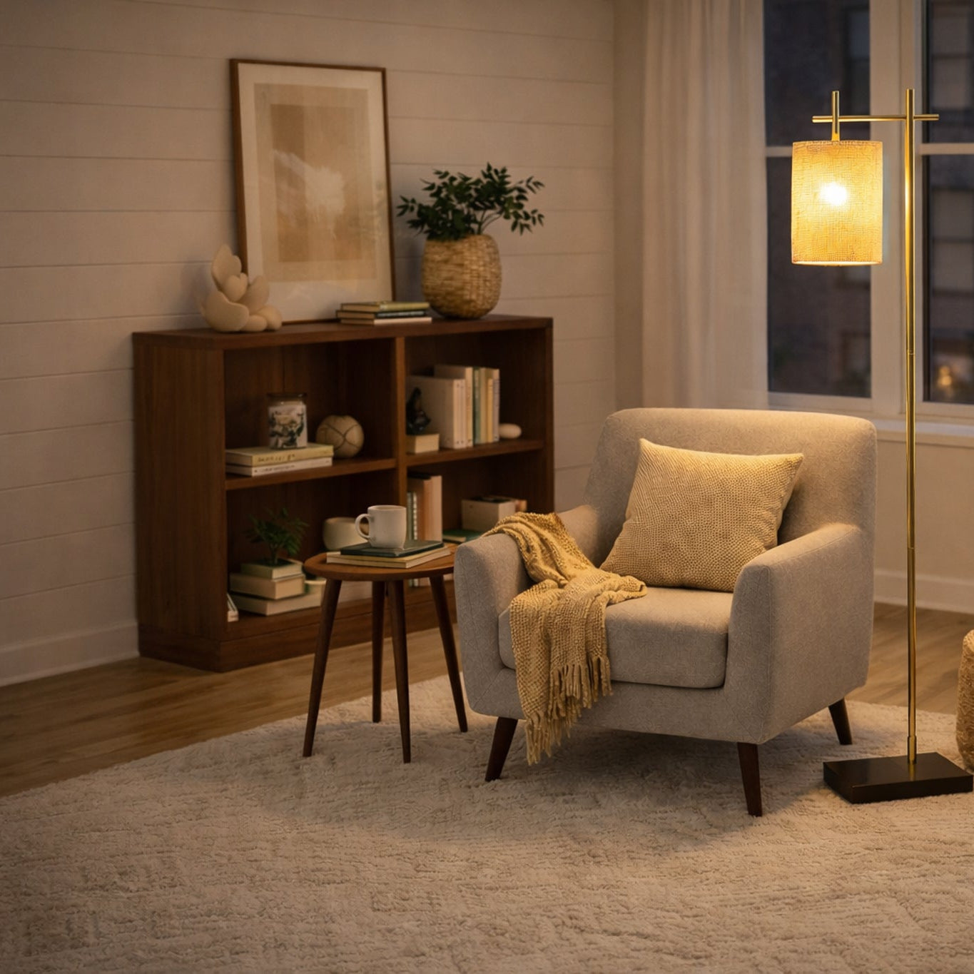 Comet Bamboo Lampshade Floor Lamp - Dark Brown + Bronze