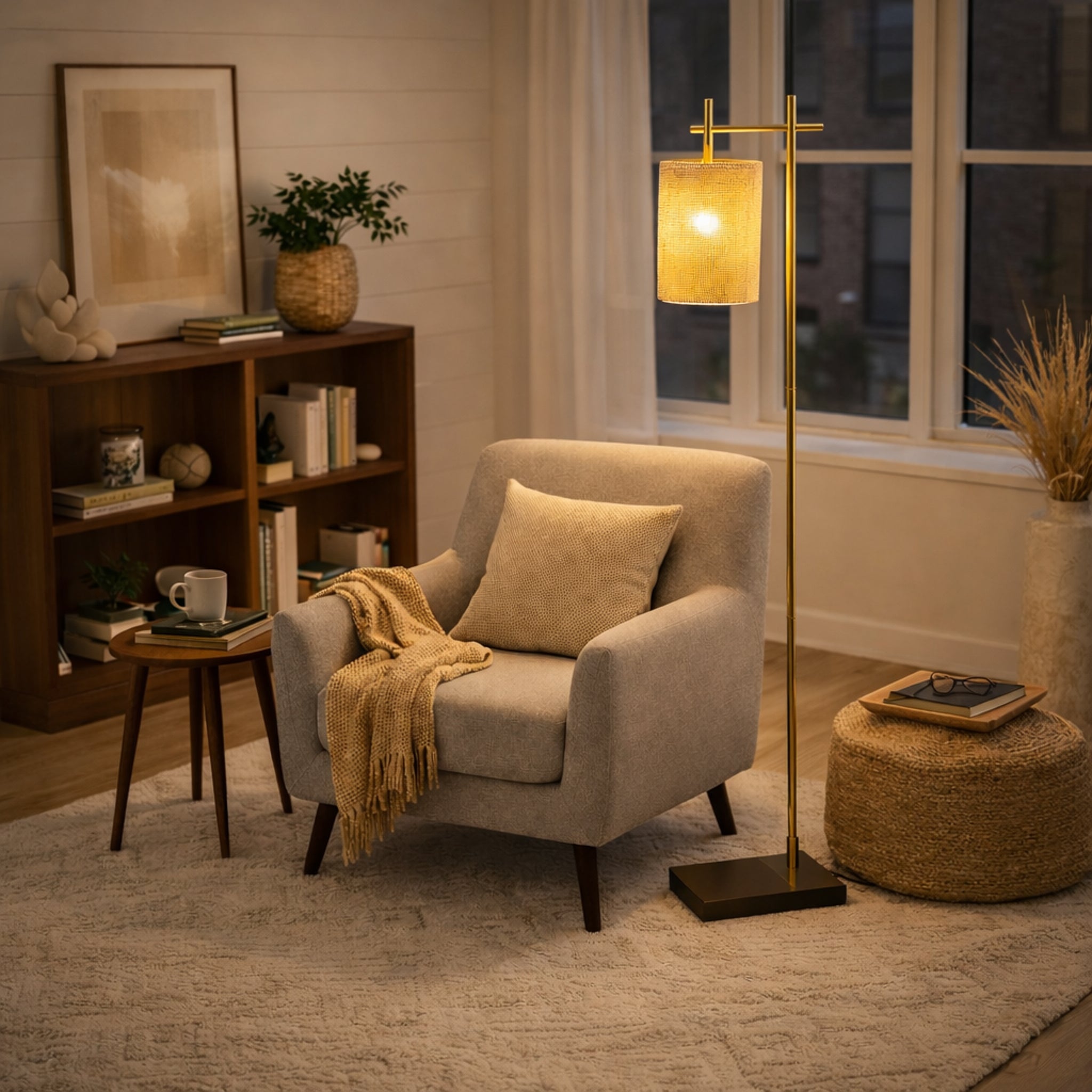 Comet Bamboo Lampshade Floor Lamp - Dark Brown + Bronze