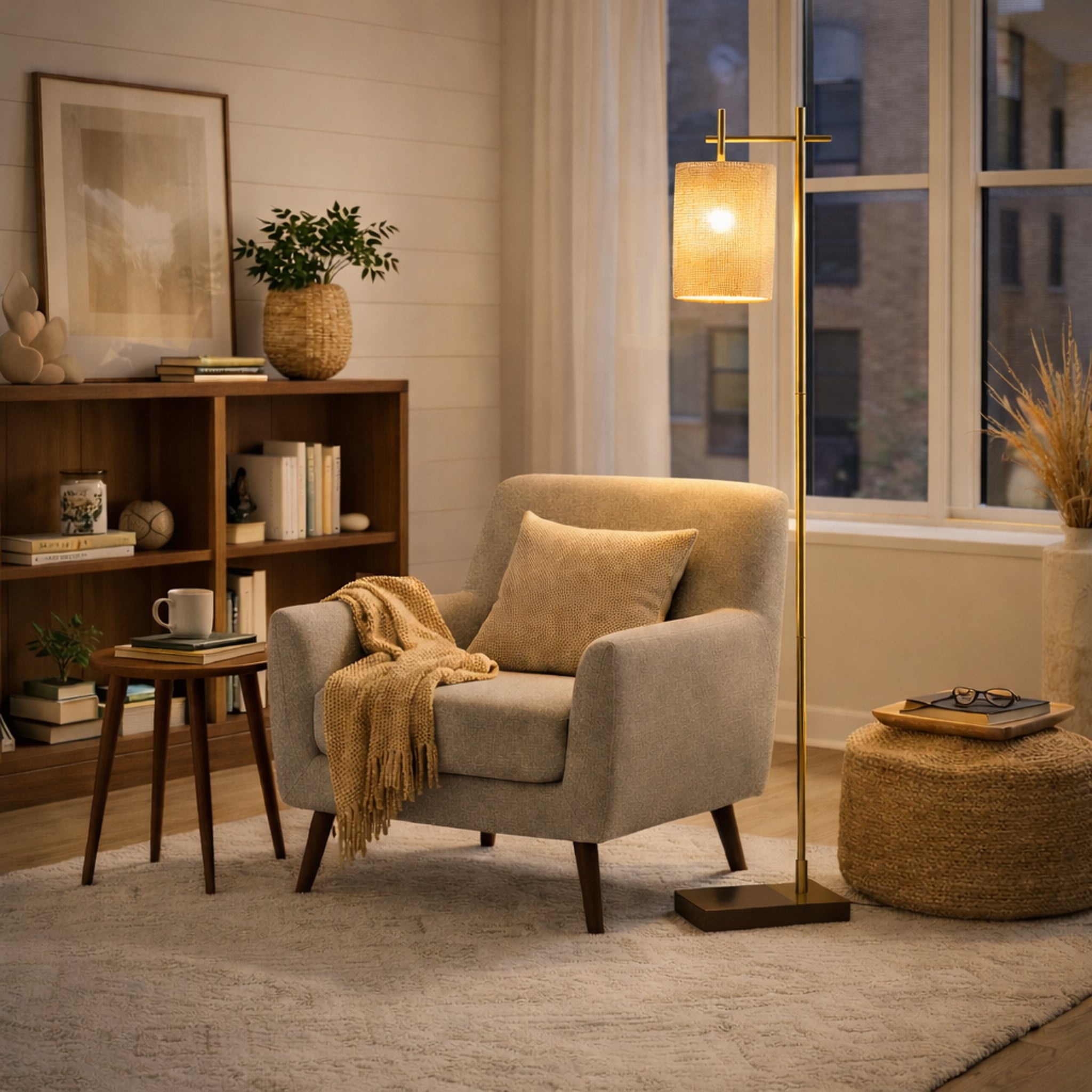 Comet Bamboo Lampshade Floor Lamp - Dark Brown + Bronze