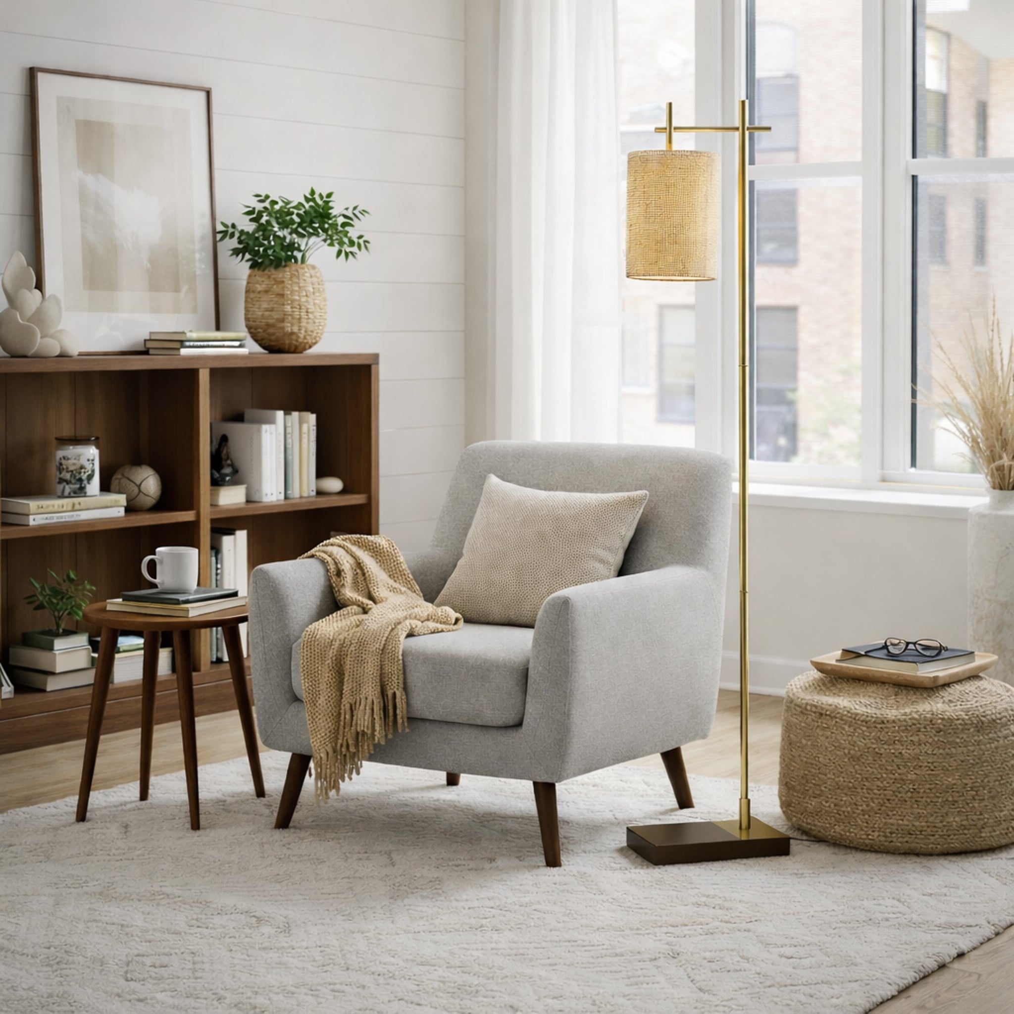 Comet Bamboo Lampshade Floor Lamp - Dark Brown + Bronze