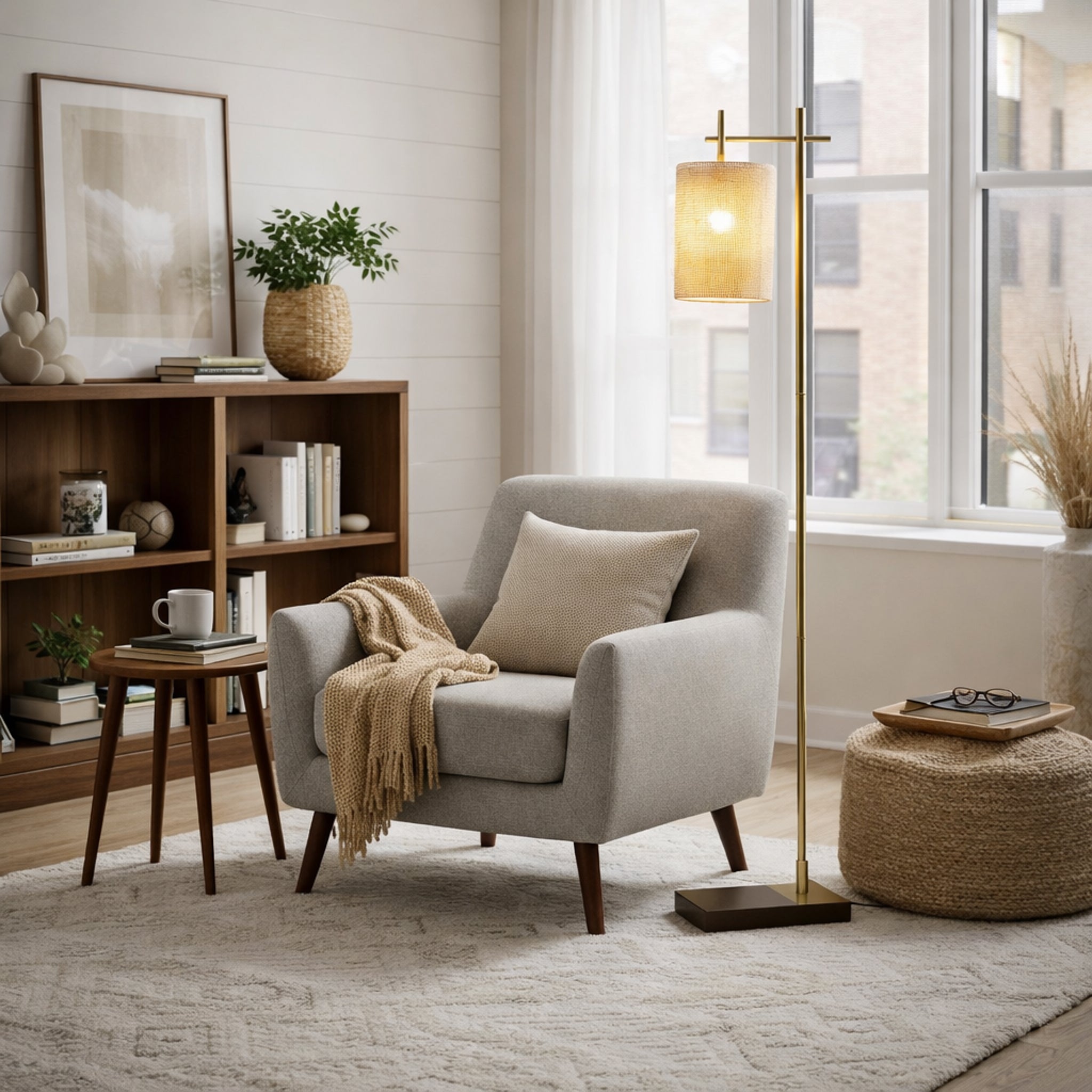 Comet Bamboo Lampshade Floor Lamp - Dark Brown + Bronze