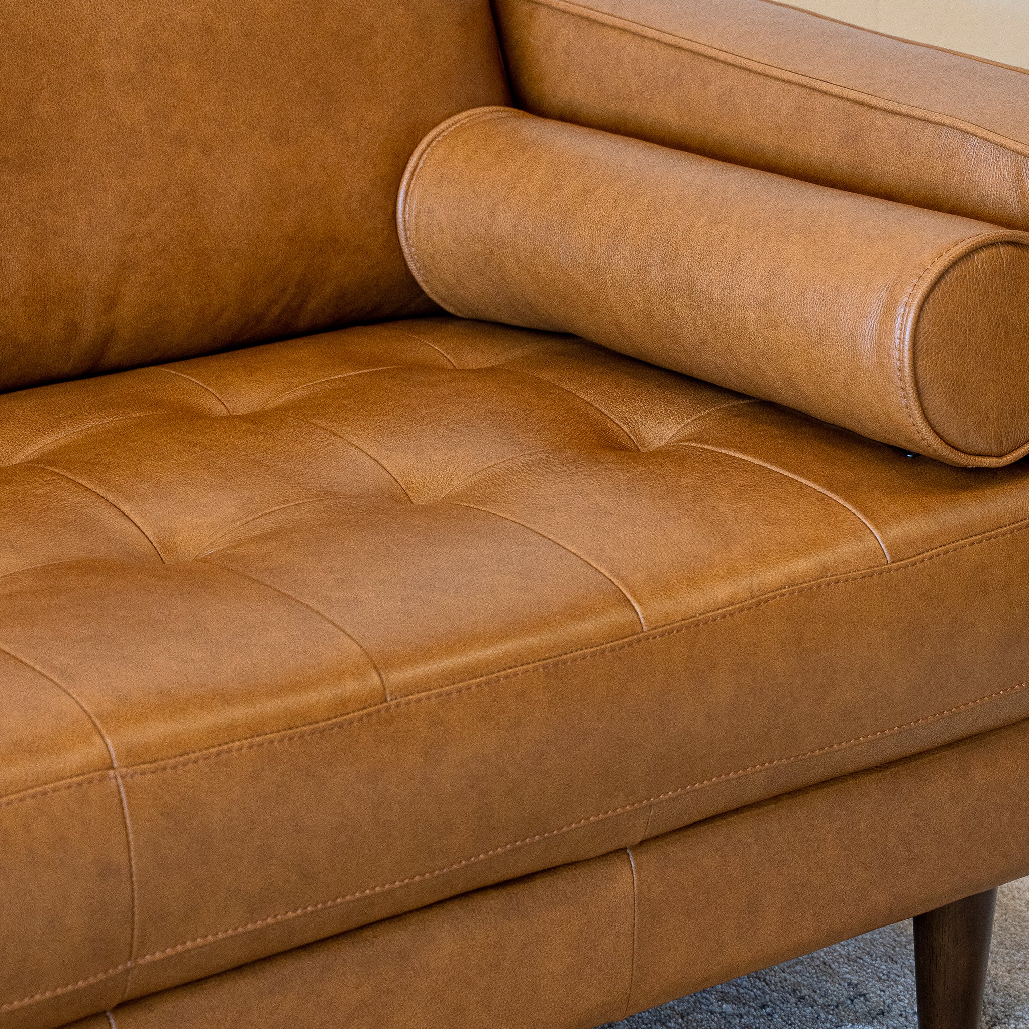 Daphne Tan Leather L Shape Corner Sofa Left Facing Chaise