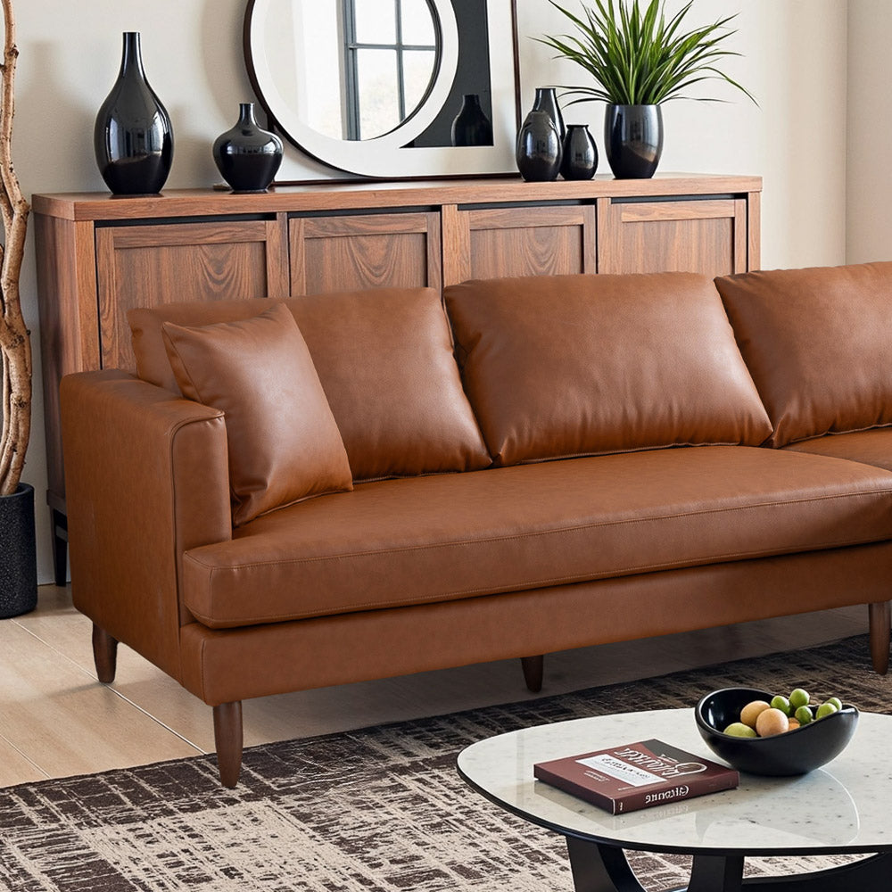 Delano Cognac Vegan Leather Sectional Sofa Right Facing Chaise