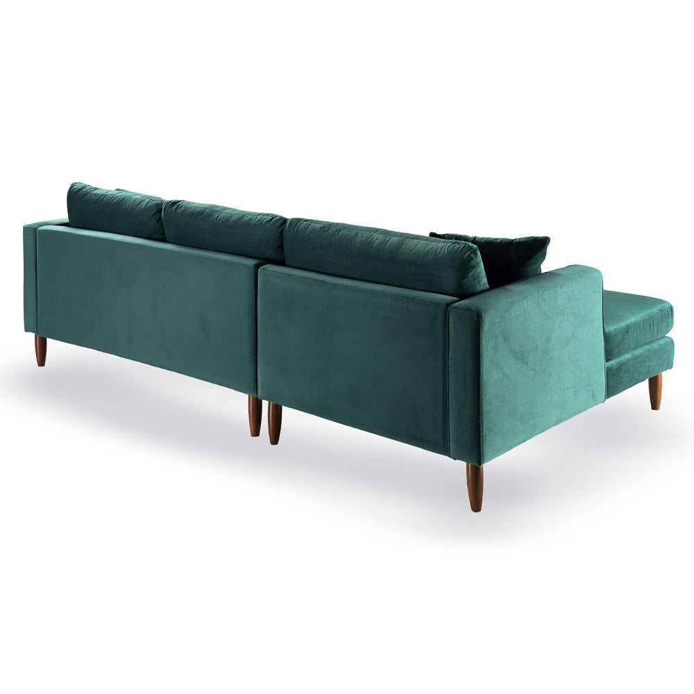 Delano Dark Green Velvet Sectional Sofa Left Facing Chaise